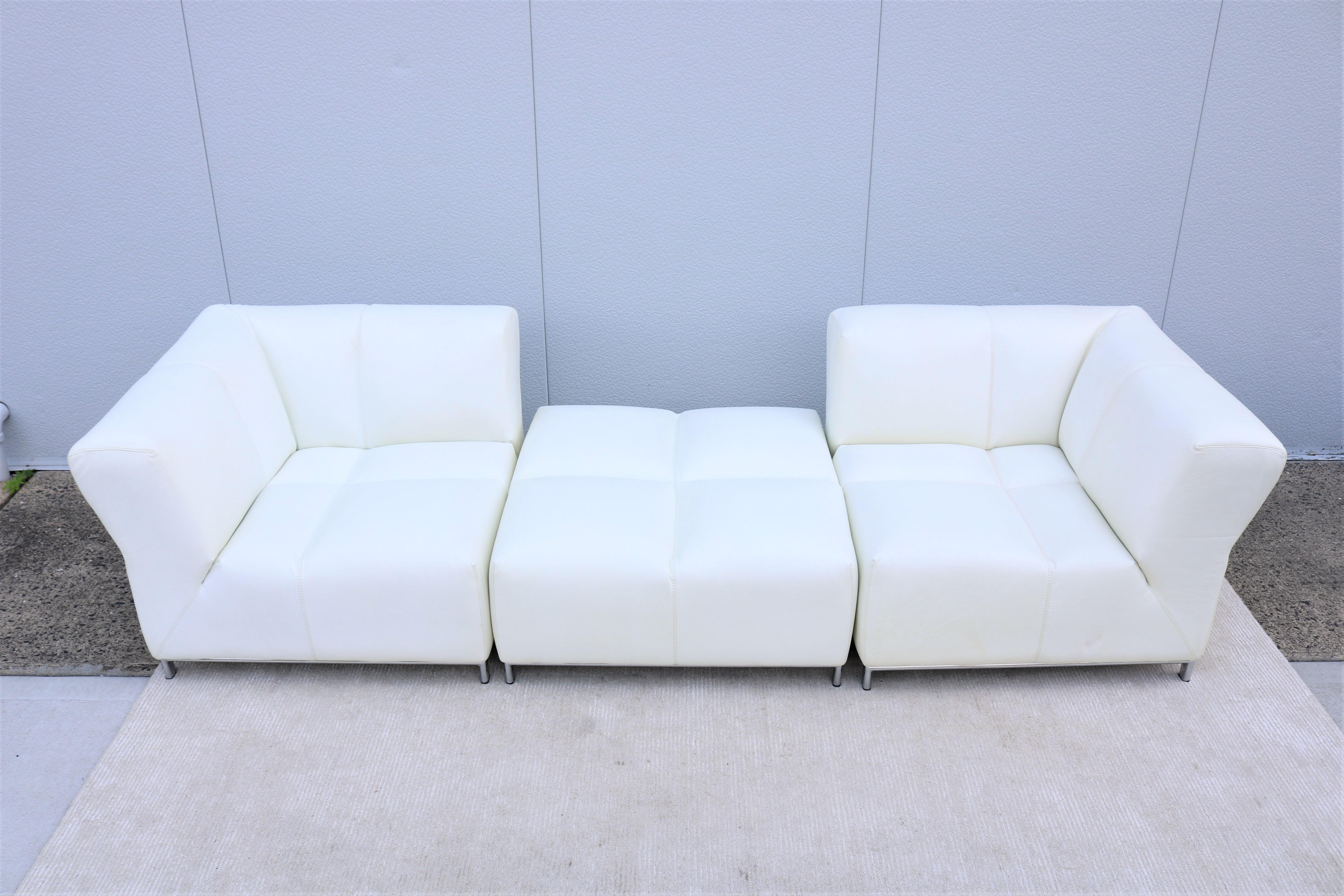 Modulares italienisches Domino-Sofa aus weißem Leder von Gamma Arredamenti (Italienisch) im Angebot