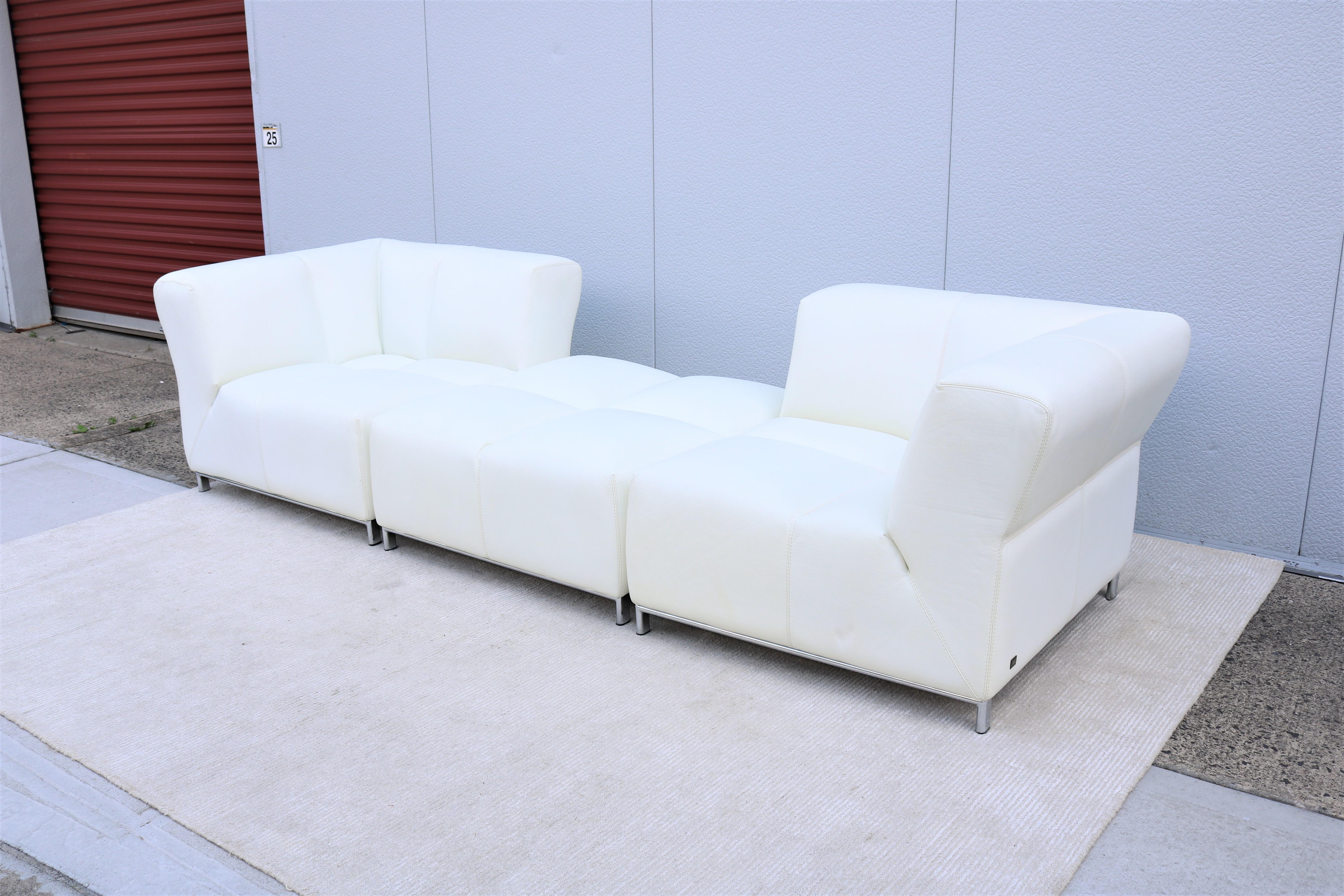 Modulares italienisches Domino-Sofa aus weißem Leder von Gamma Arredamenti (Handgefertigt) im Angebot