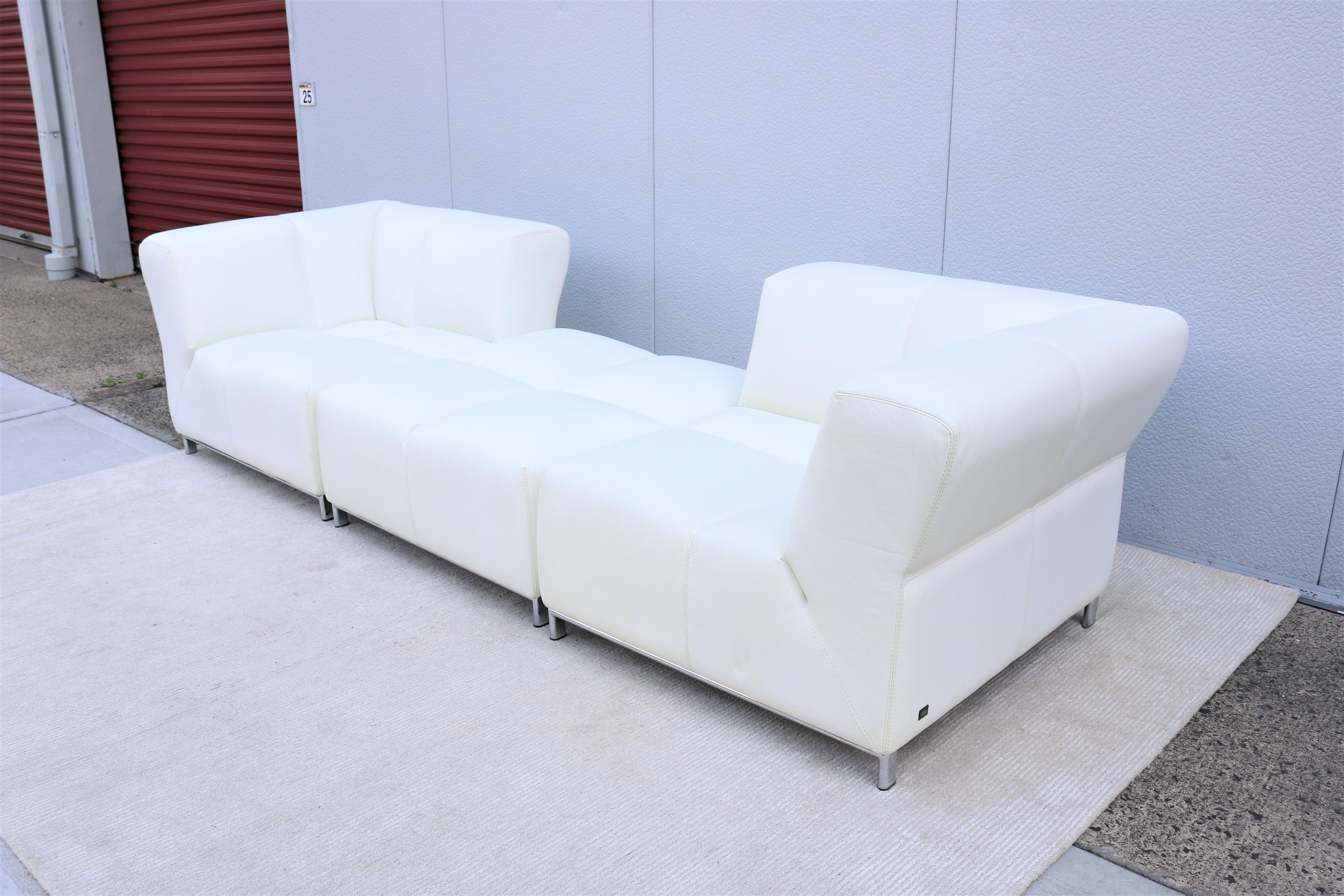 Modulares italienisches Domino-Sofa aus weißem Leder von Gamma Arredamenti im Zustand „Gut“ im Angebot in Secaucus, NJ