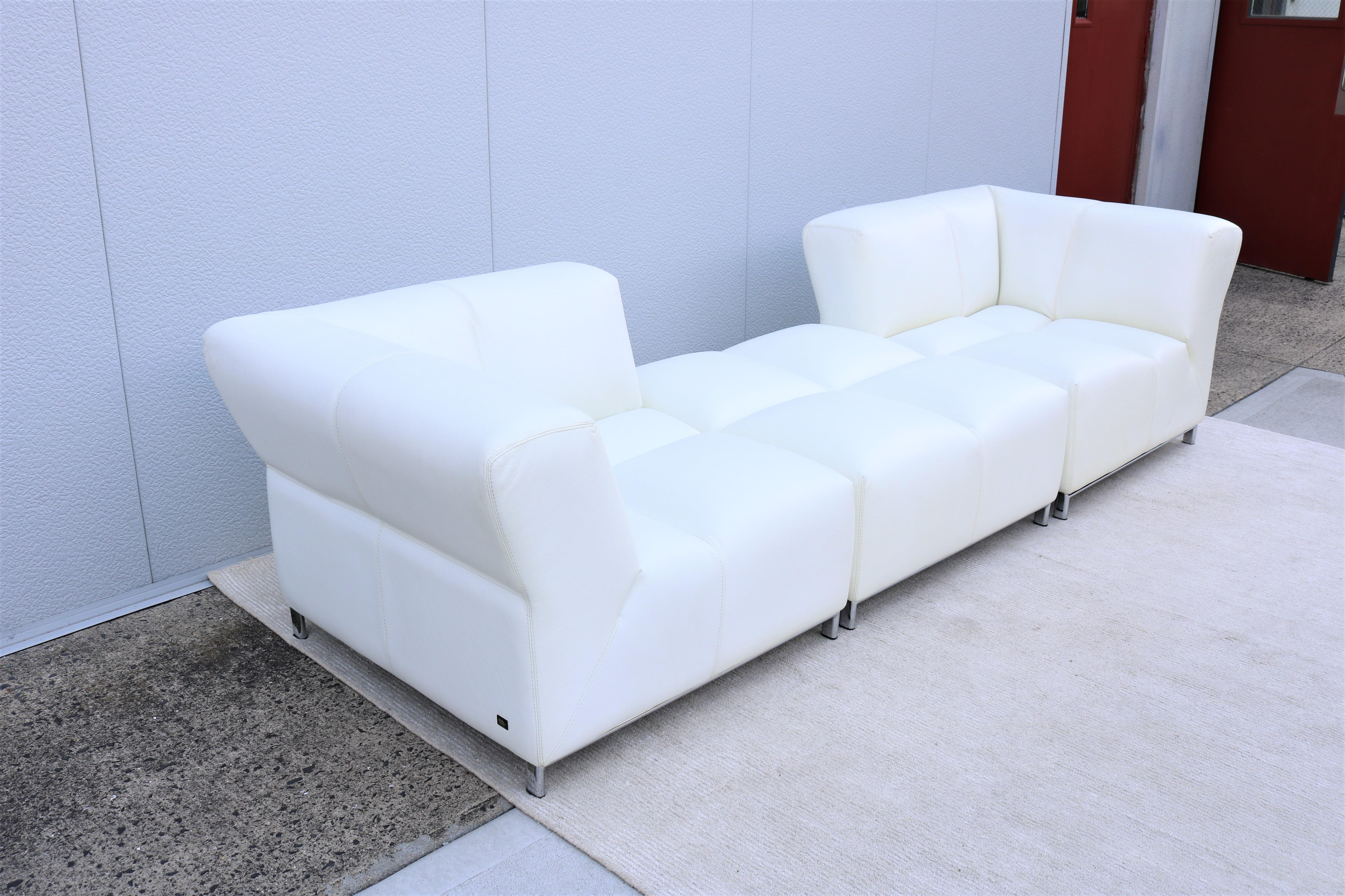 Steel Italian Modern Domino Modular White Leather Sofa by Gamma Arredamenti For Sale