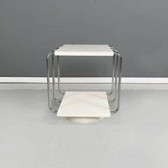 Italian Modern Double-Shelf Coffee Table in White Painted Wood and Metal, 1980s