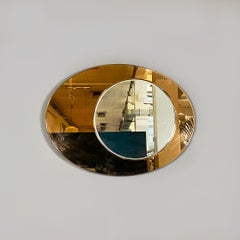 Italian Modern Elliptical Wall Mirror with Bronze Brown and Normale Mirrors 1970