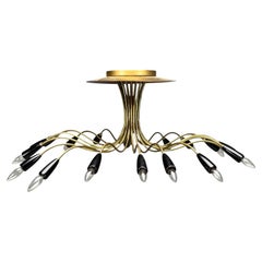 Lustre moderne italien en métal émaillé et laiton, Italie, années 1960