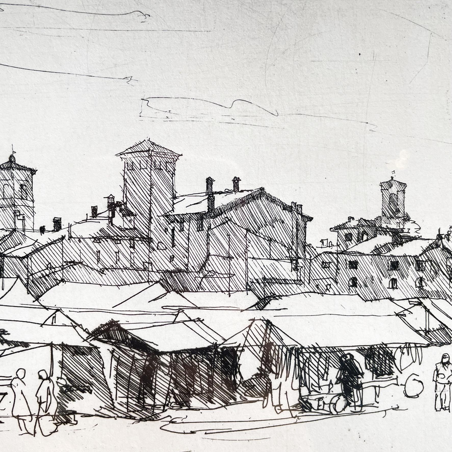 Italian Modern Engraving Print of Bologna Market by Paolo Manaresi, 1945 In Good Condition For Sale In MIlano, IT
