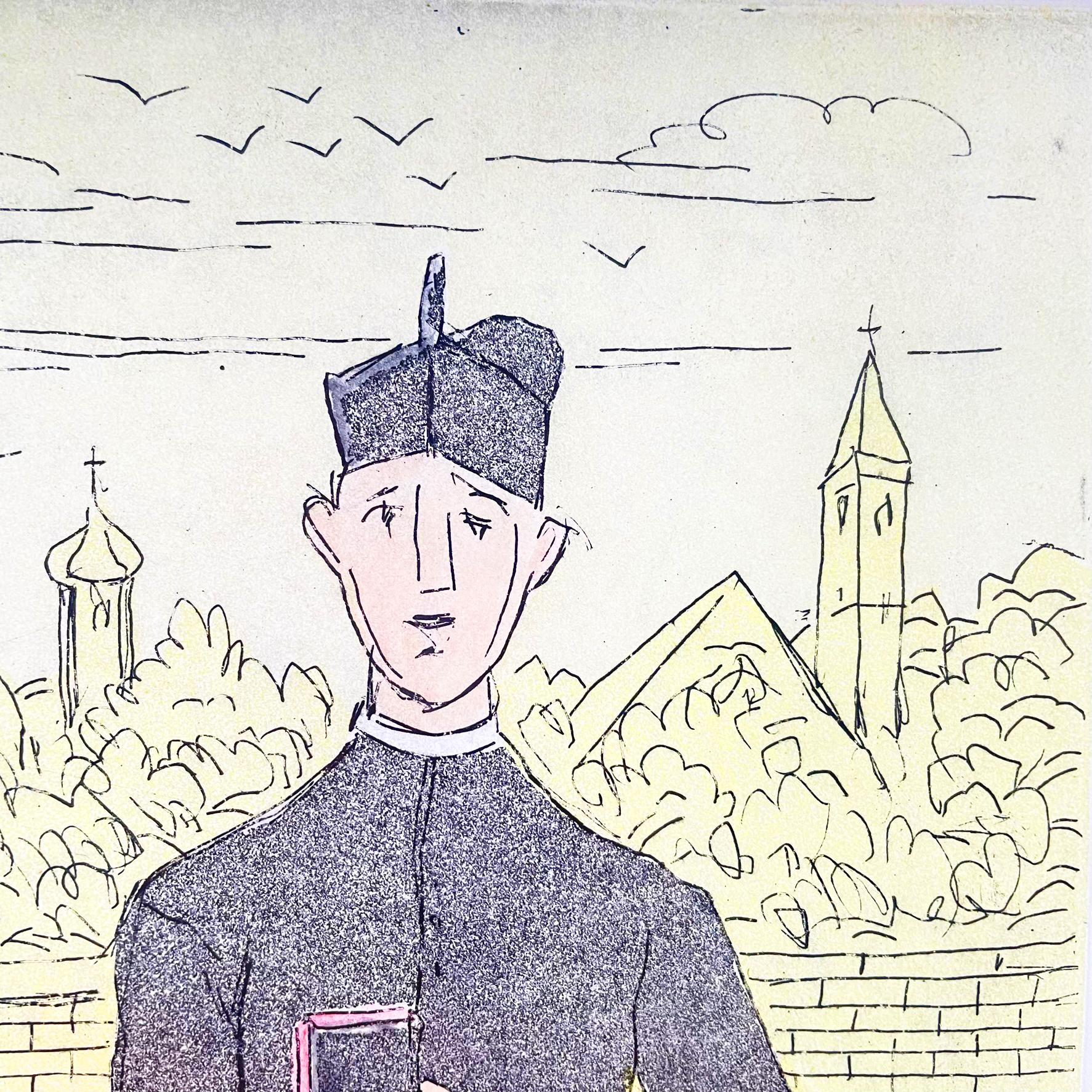 Grabado moderno italiano de Sacerdotes de Gianfilippo Usellini, 1900-1970 Italiano en venta