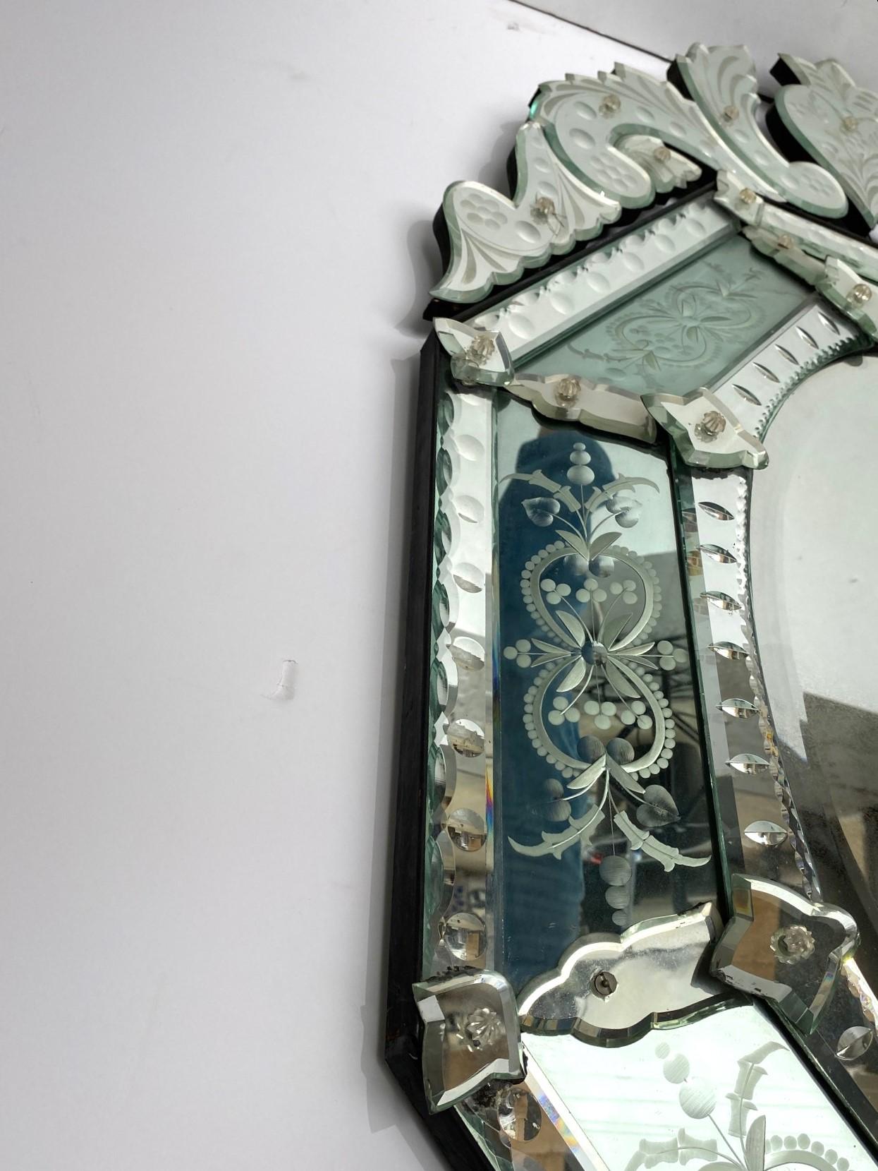 Italian Modern Etched Venetian Mirror In Good Condition In Pomona, CA