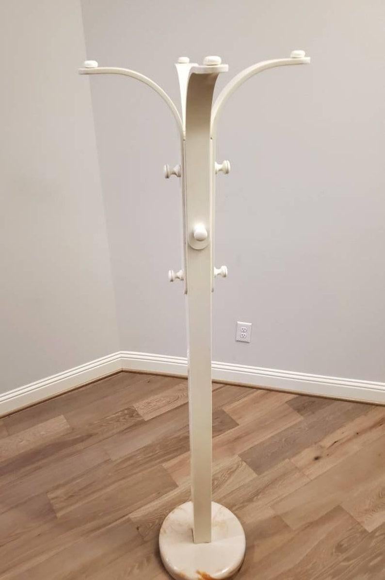 Italian Mid-Century Modern Ettore Sottsass White Bentwood Coat Rack Stand For Sale 1