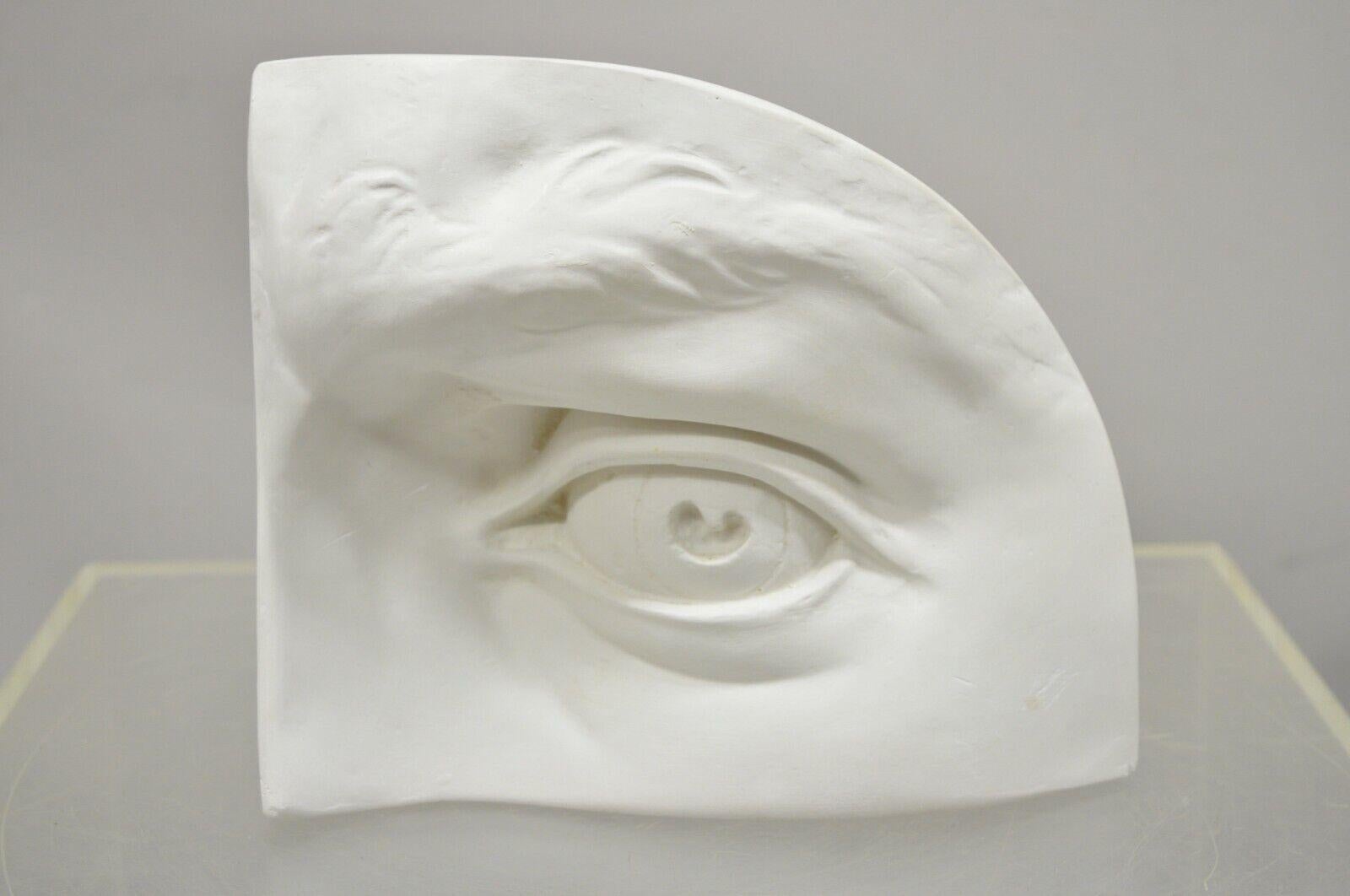 Italian modern eye of david cast plaster while bookend sculpture. Item featuers original stamp, very nice vintage item, clean Modernist lines, molded plaster form, in the Fornasetti style. Circa late 20th - early 21st century. Measurements: 8