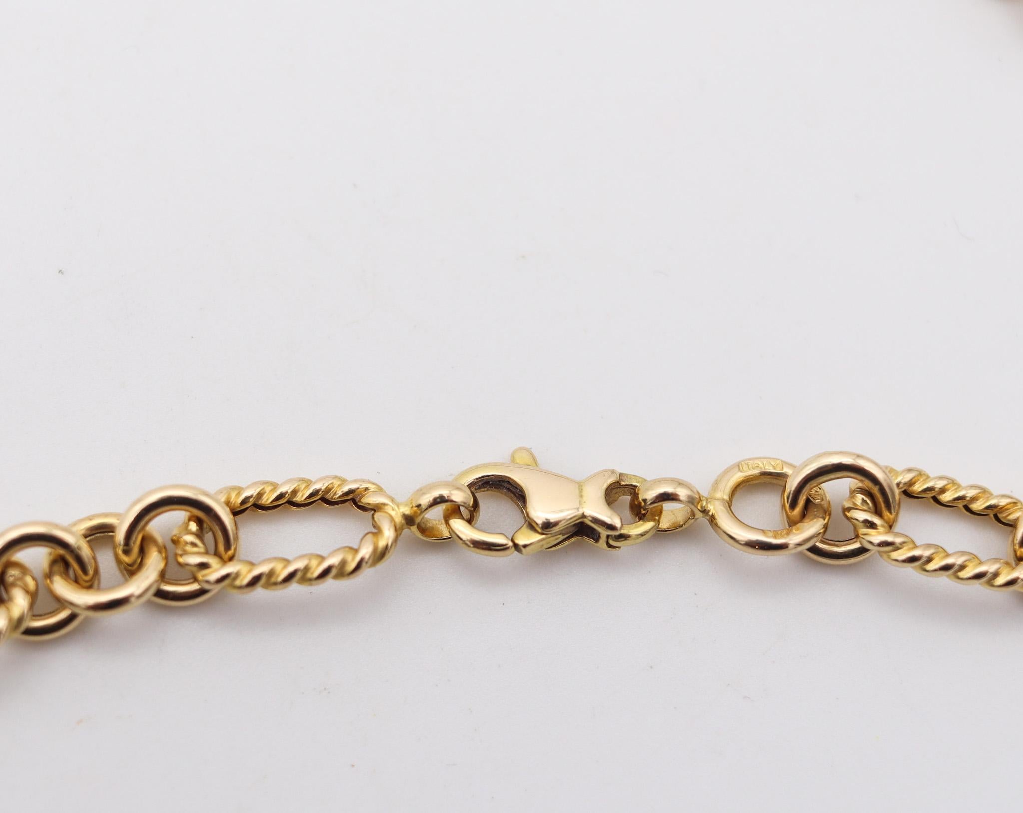 Italian Modern Fancy Twisted Links Long Chain In 14Kt Yellow Gold In Excellent Condition For Sale In Miami, FL