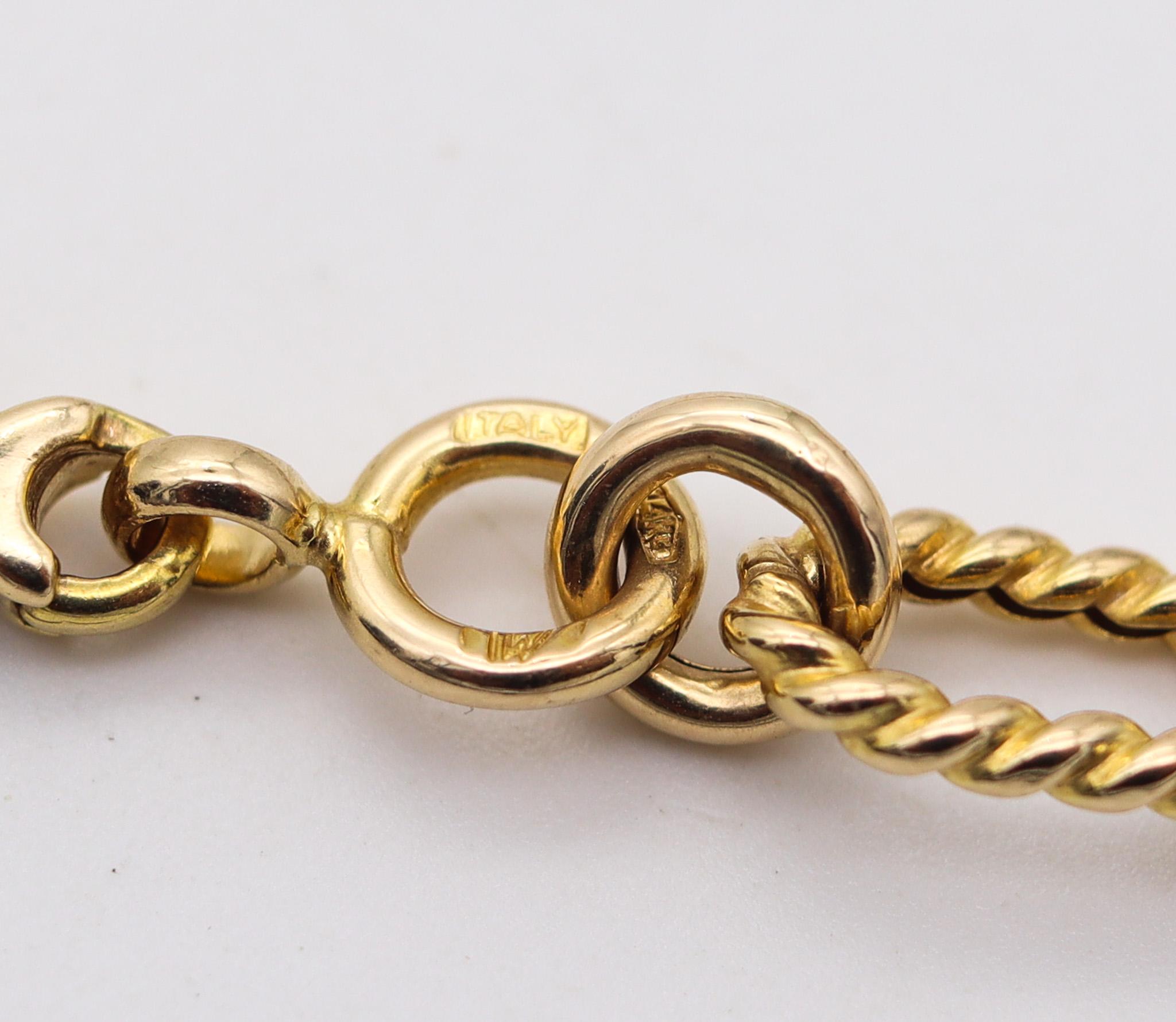 Women's or Men's Italian Modern Fancy Twisted Links Long Chain In 14Kt Yellow Gold For Sale