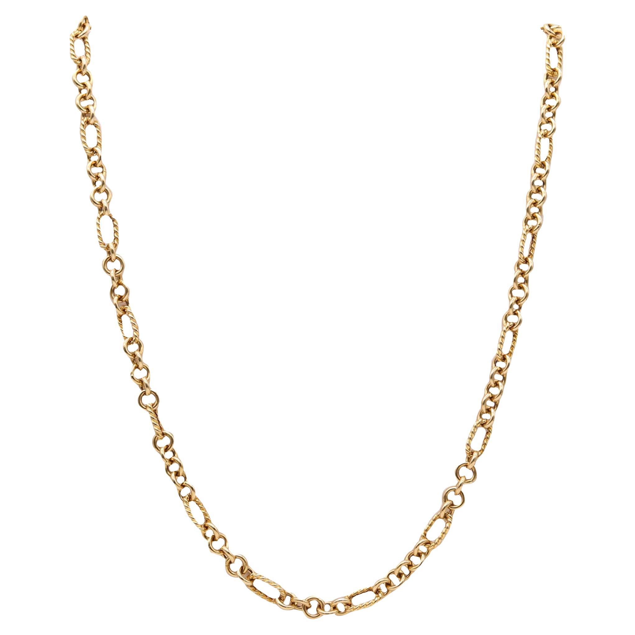 Italienische moderne Fancy gedrehte Gliederkette aus 14 Karat Gelbgold