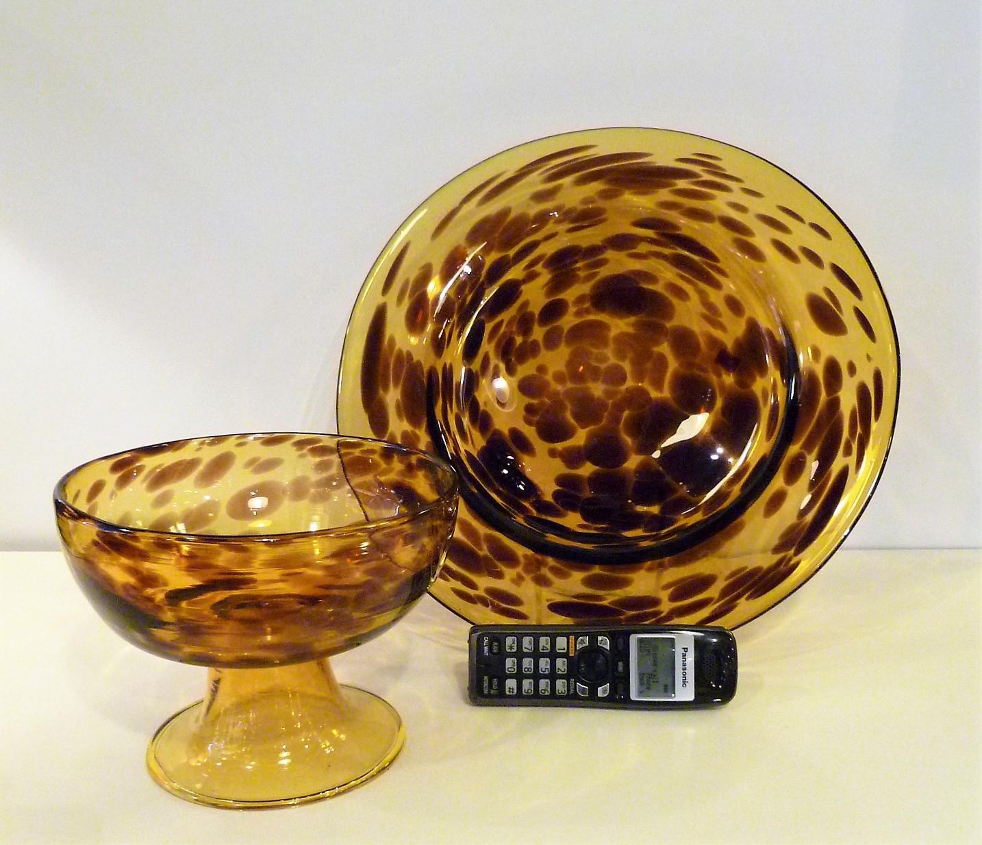 Italian Modern Faux Tortoise Shell Blown Glass Bowl and Large Platter, 1960s 7