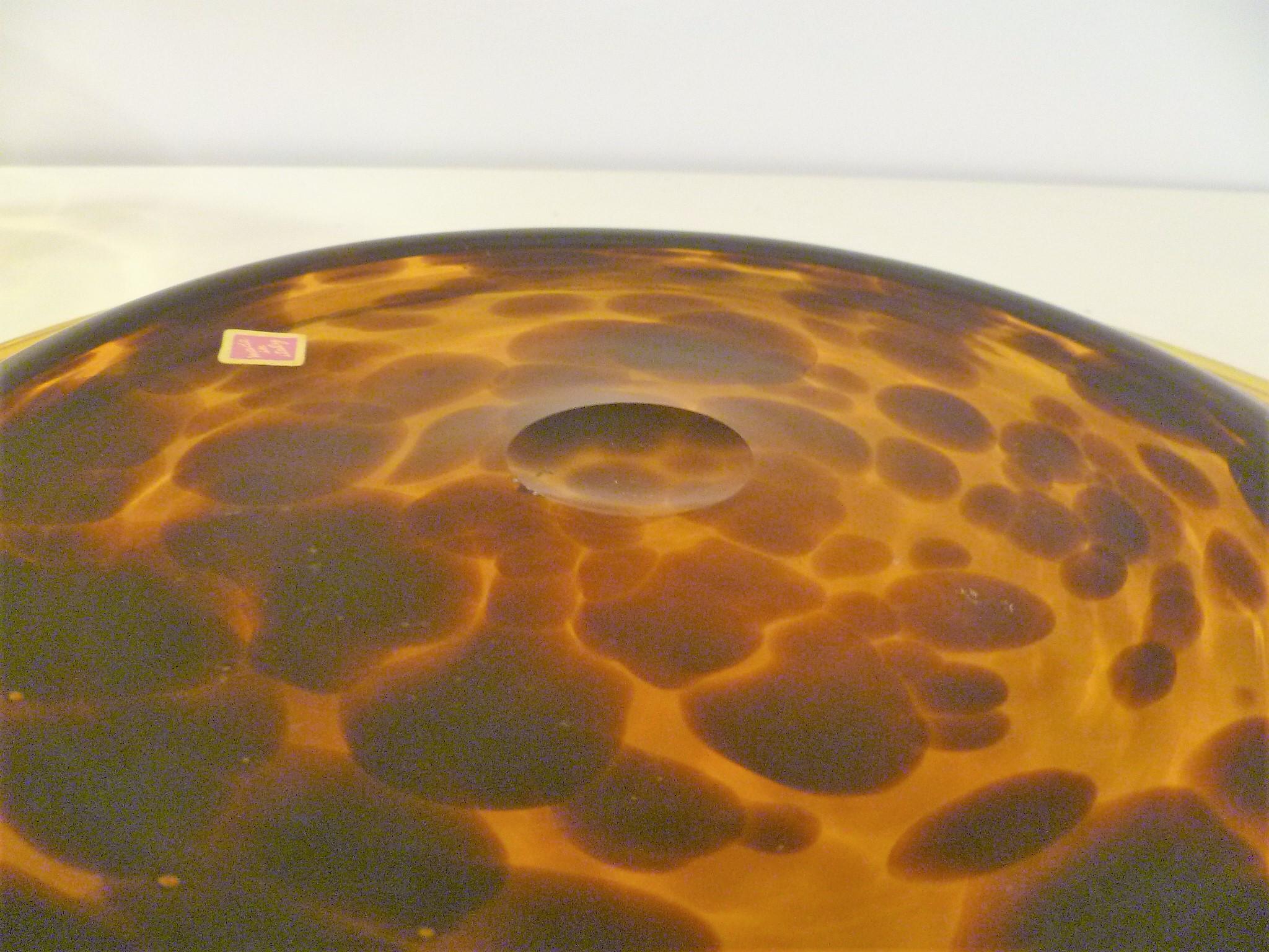 Mid-Century Modern Italian Modern Faux Tortoise Shell Blown Glass Bowl and Large Platter, 1960s
