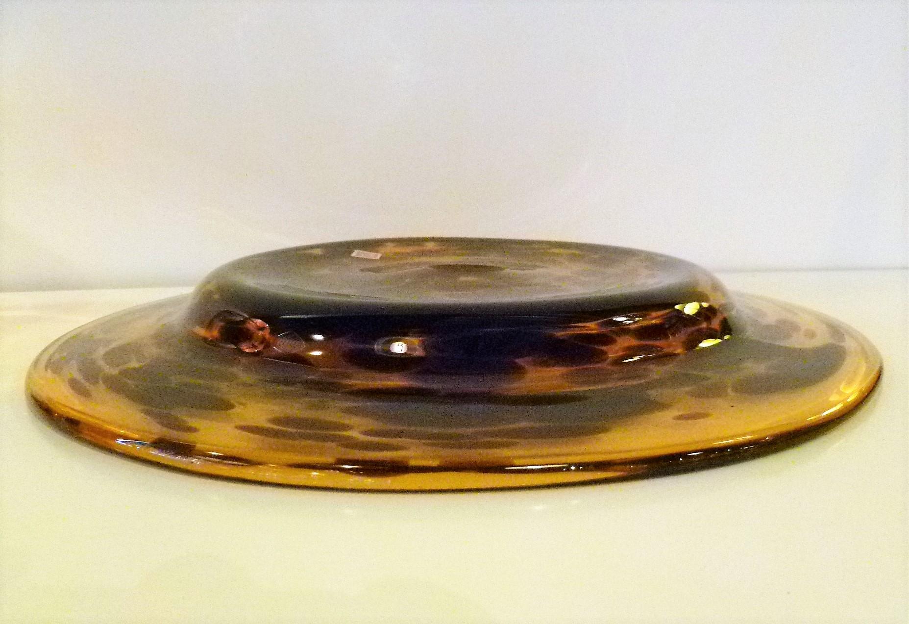 Mid-20th Century Italian Modern Faux Tortoise Shell Blown Glass Bowl and Large Platter, 1960s