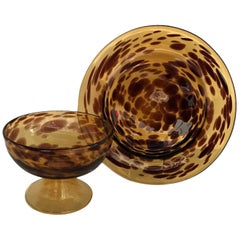 Italian Modern Faux Tortoise Shell Blown Glass Bowl and Large Platter, 1960s