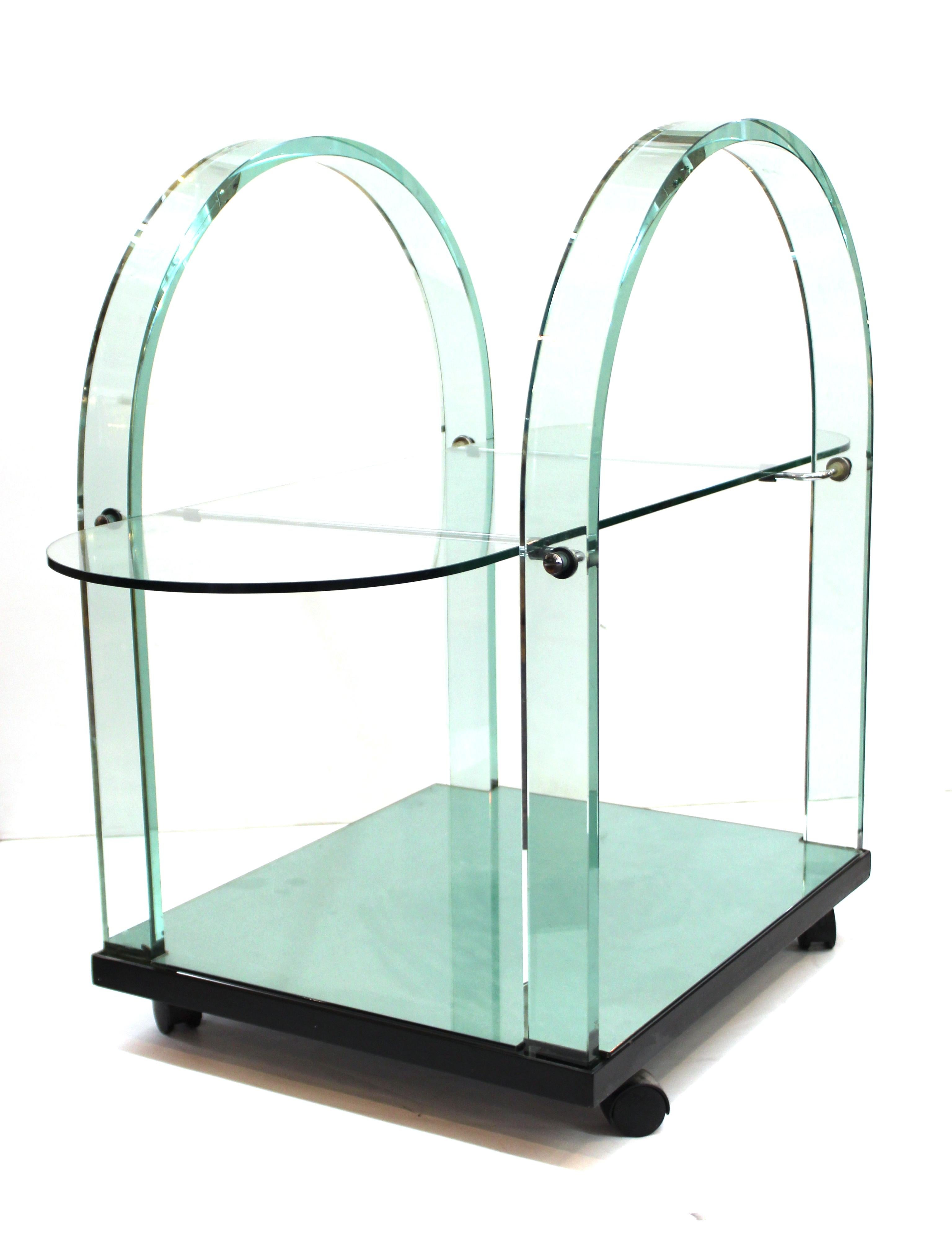 Italian Modern FIAM Curved Glass and Mirror Bar Cart 5