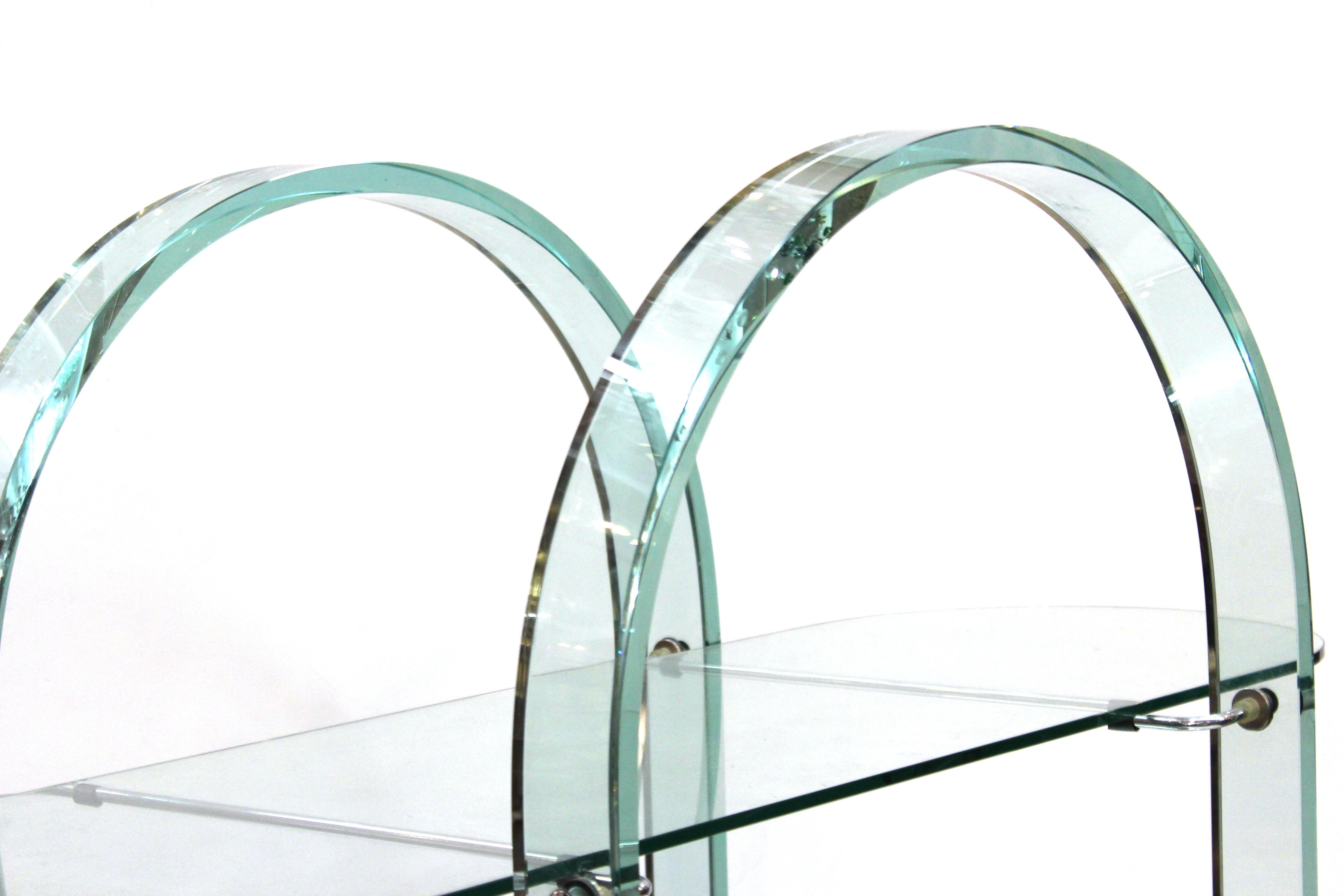 Italian Modern FIAM Curved Glass and Mirror Bar Cart 6