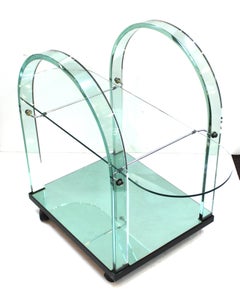 Italian Modern FIAM Curved Glass and Mirror Bar Cart