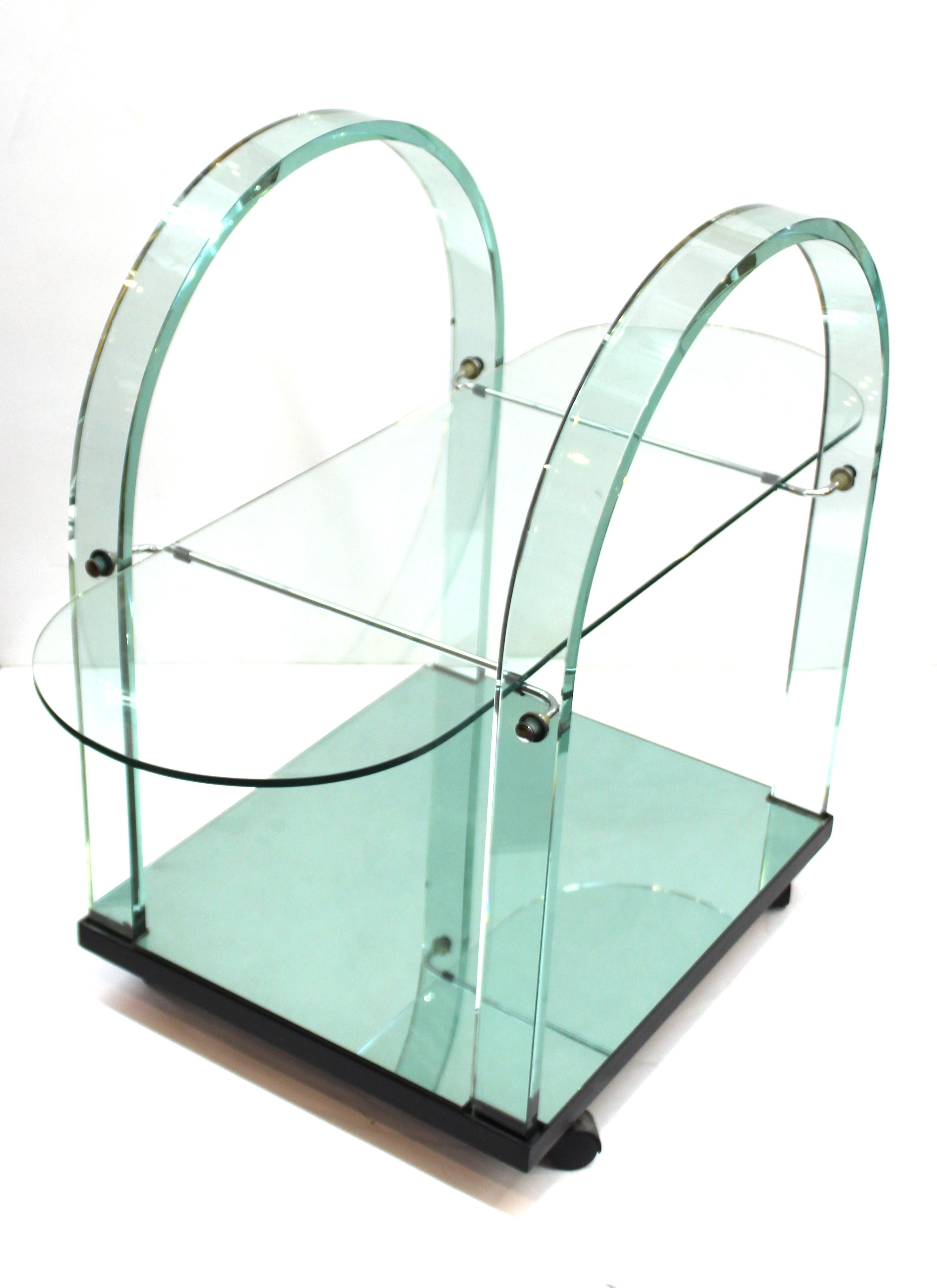 Italian Modern FIAM Curved Glass and Mirror Bar Cart In Good Condition In New York, NY