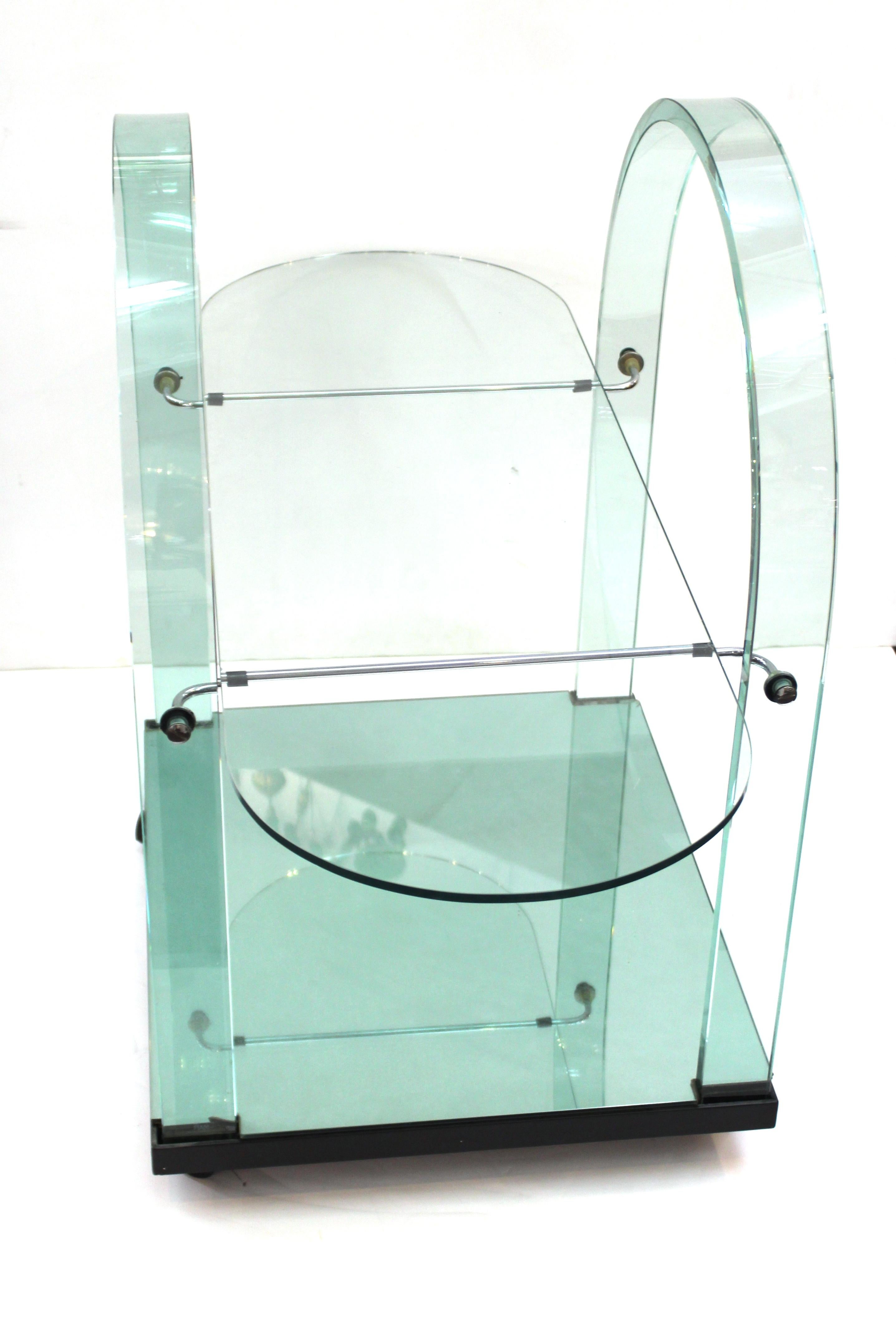 20th Century Italian Modern FIAM Curved Glass and Mirror Bar Cart