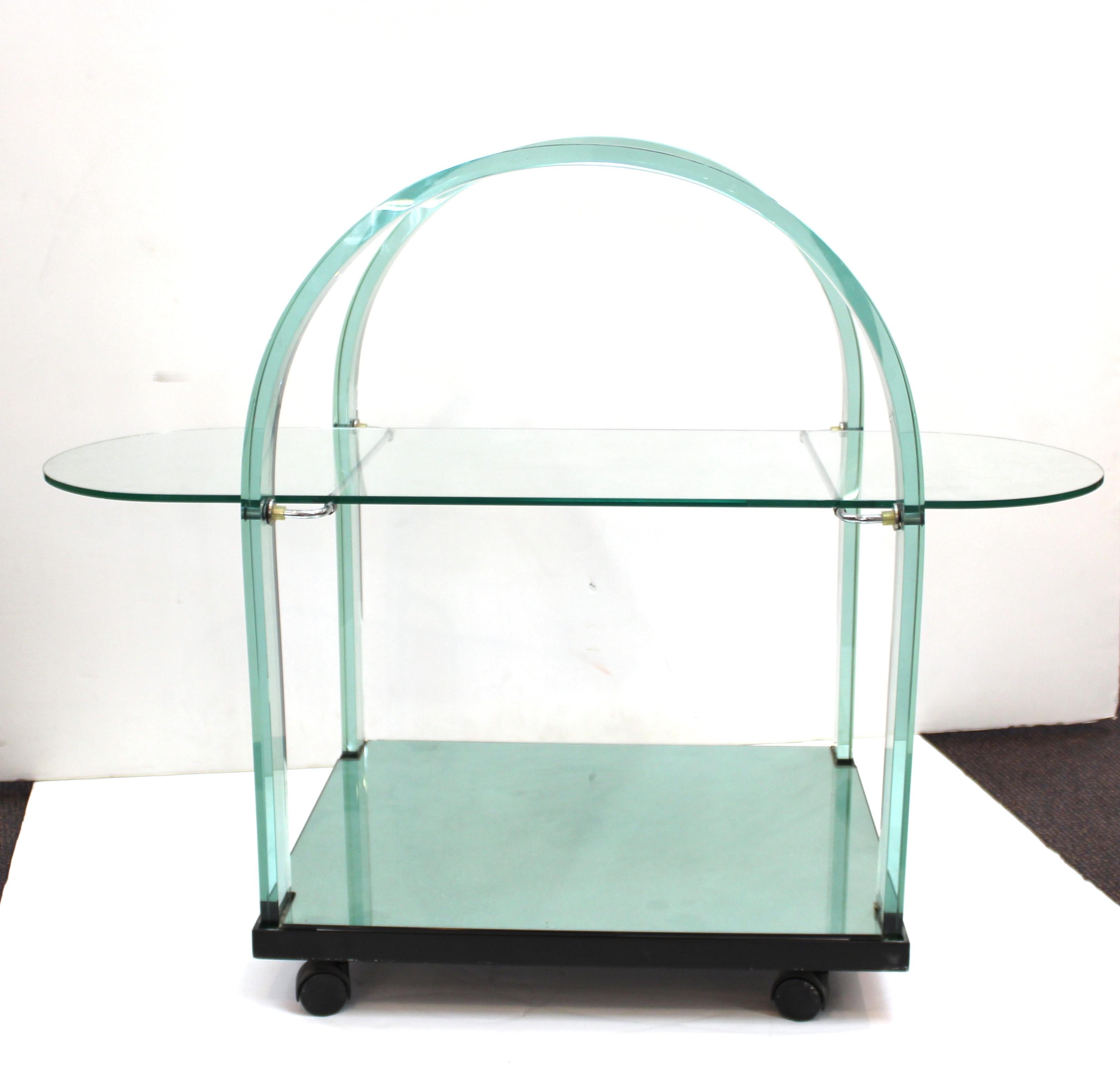 Metal Italian Modern FIAM Curved Glass and Mirror Bar Cart