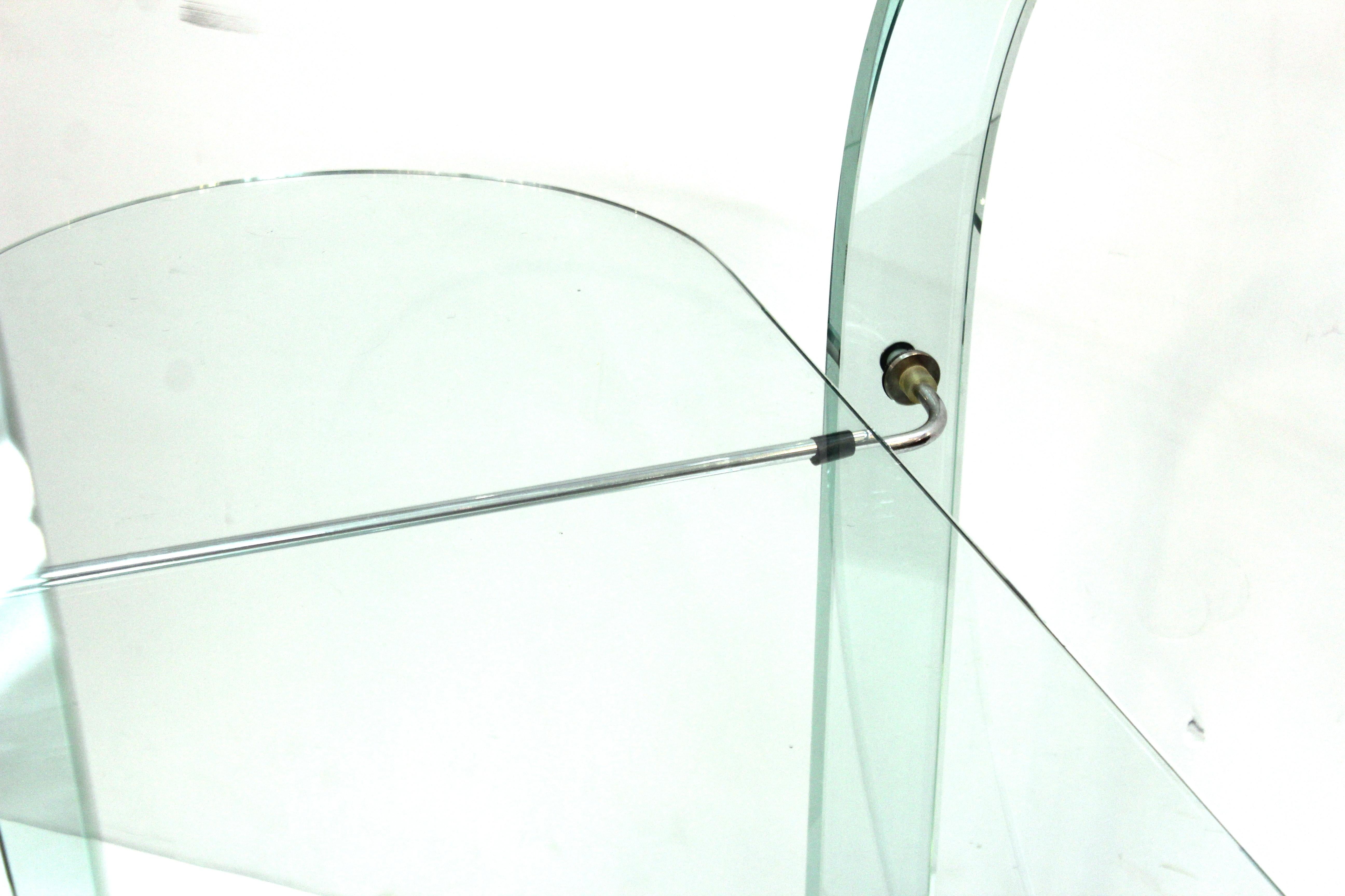 Italian Modern FIAM Curved Glass and Mirror Bar Cart 2