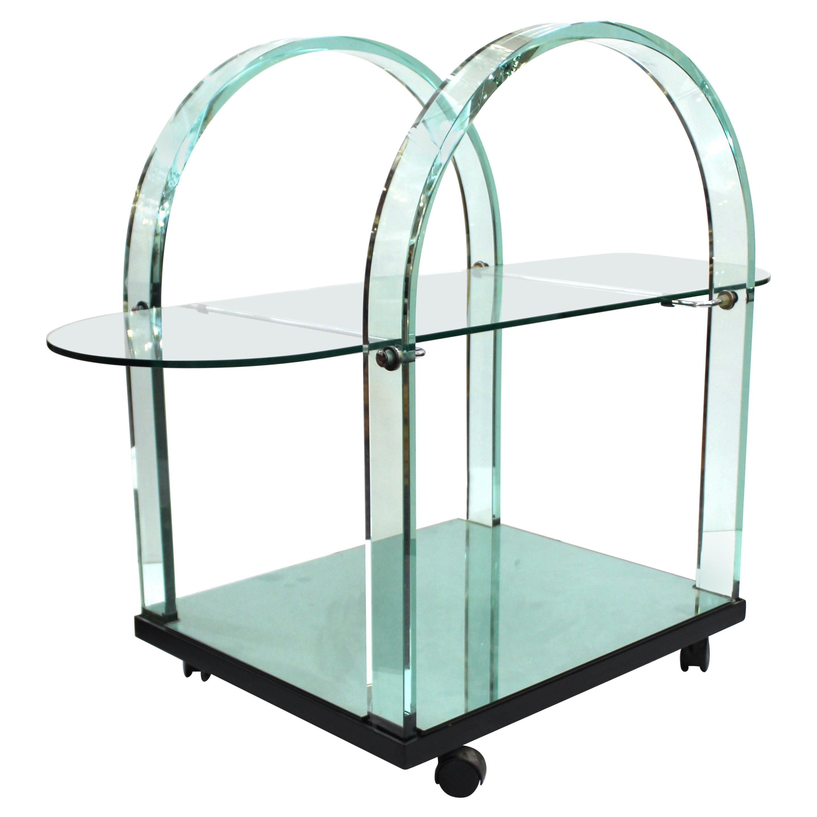 Italian Modern FIAM Curved Glass and Mirror Bar Cart