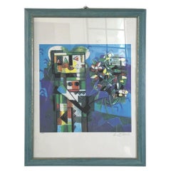 Retro Italian modern Fine art print by Ibrahim Kodra, 1980s