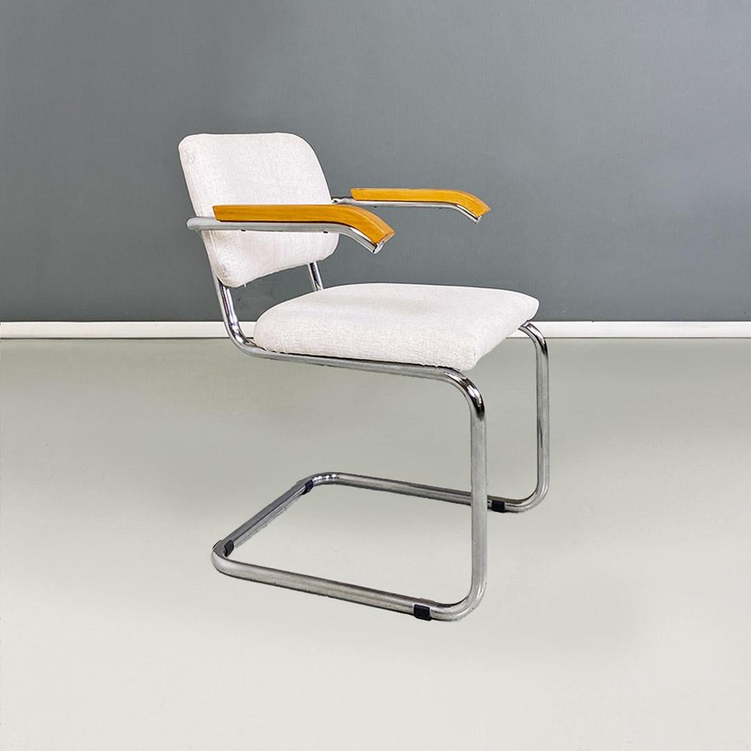 cinq chaises italiennes modernes de style Cesca en métal, hêtre et coton blanc, 1970 en vente 4