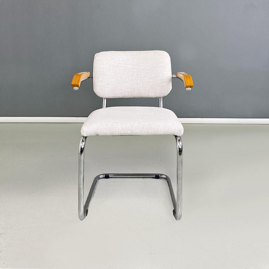 cinq chaises italiennes modernes de style Cesca en métal, hêtre et coton blanc, 1970 en vente 5