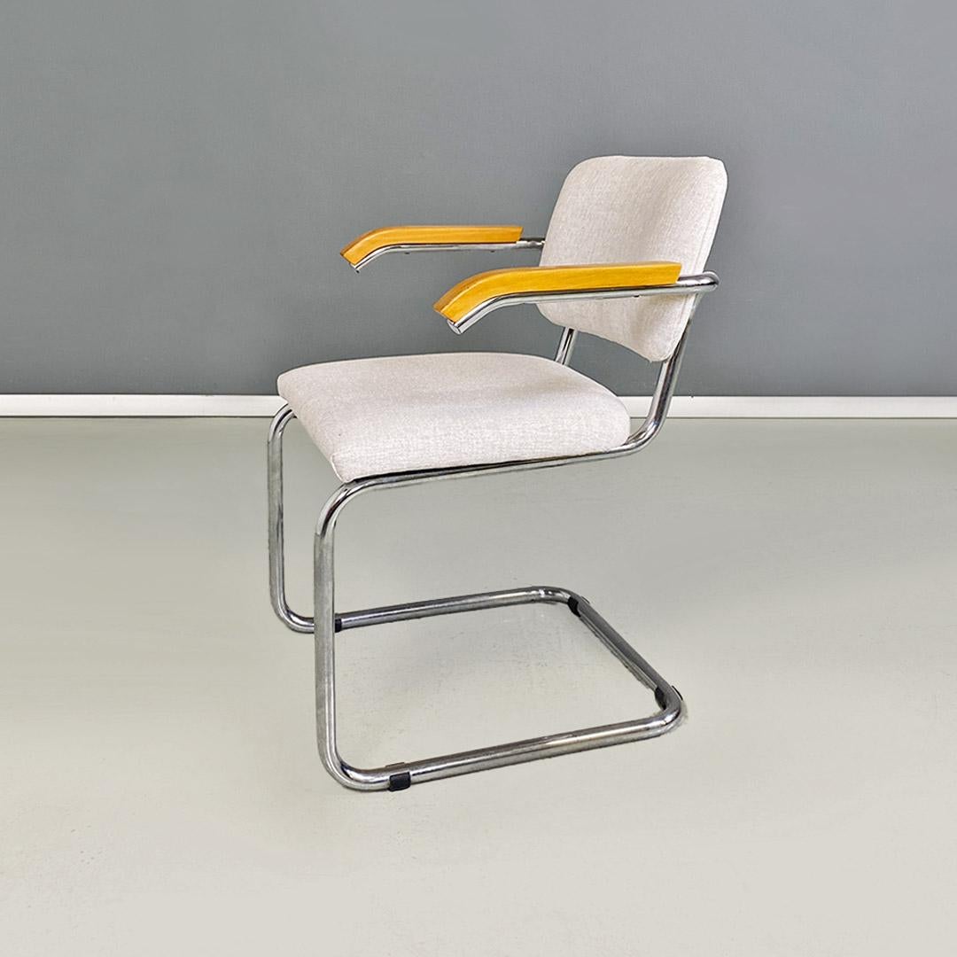 cinq chaises italiennes modernes de style Cesca en métal, hêtre et coton blanc, 1970 en vente 6