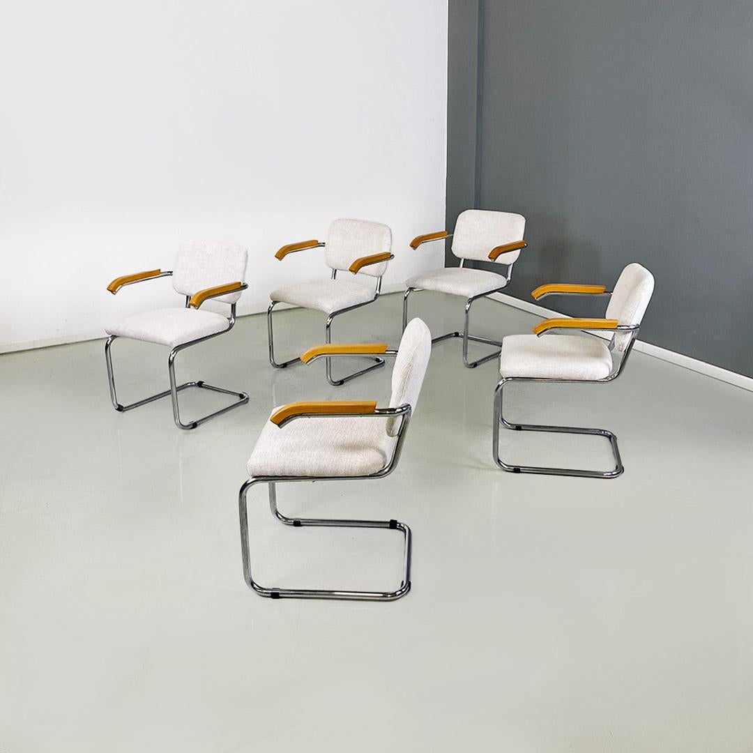 cinq chaises italiennes modernes de style Cesca en métal, hêtre et coton blanc, 1970 en vente 7