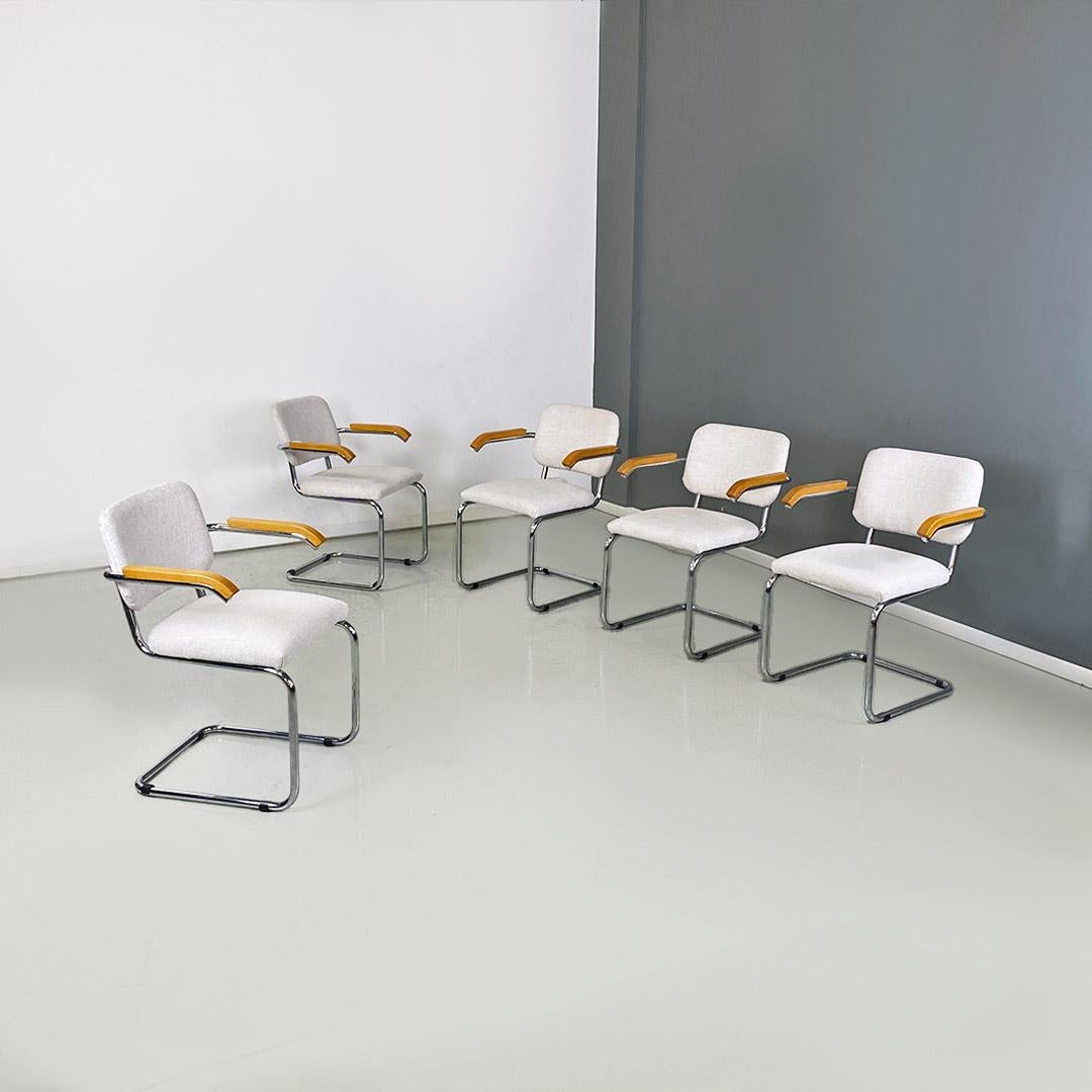 cinq chaises italiennes modernes de style Cesca en métal, hêtre et coton blanc, 1970 en vente 8