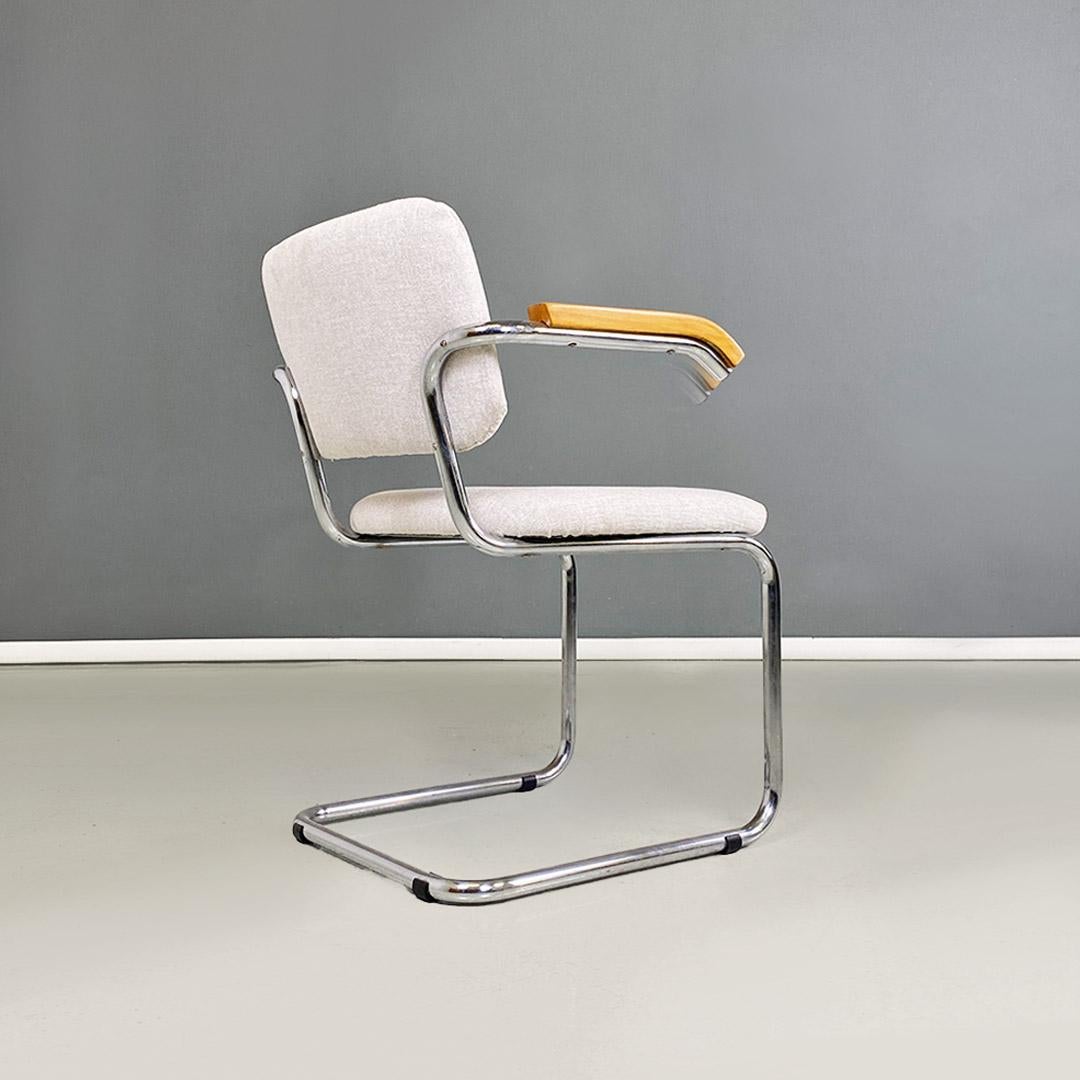 cinq chaises italiennes modernes de style Cesca en métal, hêtre et coton blanc, 1970 en vente 2