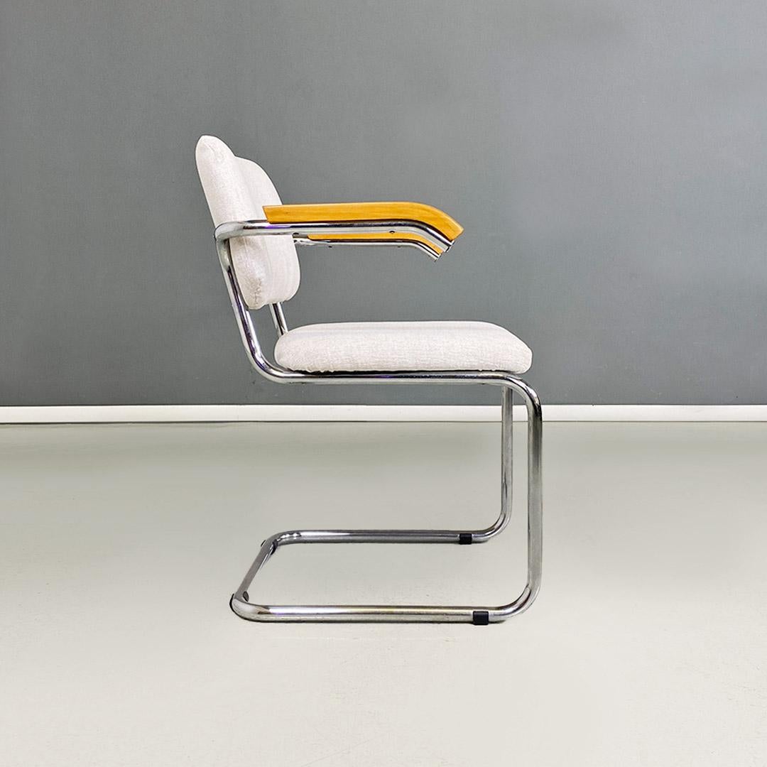 Moderne italienische Stühle aus fünf Metallen, Buche und weißer Baumwolle im Cesca-Stil, 1970er Jahre im Angebot 4