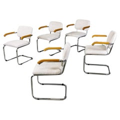 Vintage Italian modern five metal, beech and white cotton Cesca style chairs, 1970s