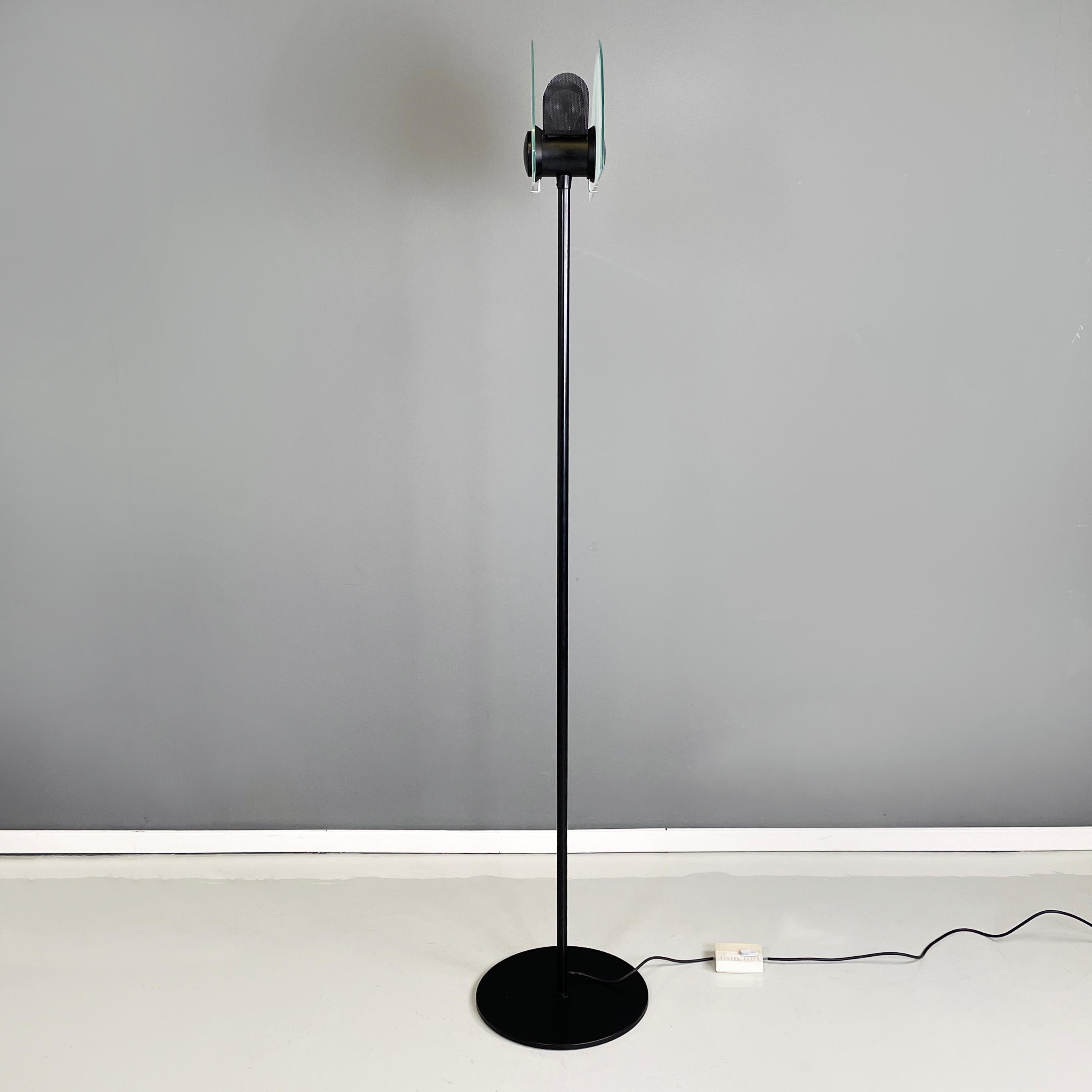Late 20th Century Italian modern Floor lamp in matt glass lampshape and black metal, 1980s in vendita