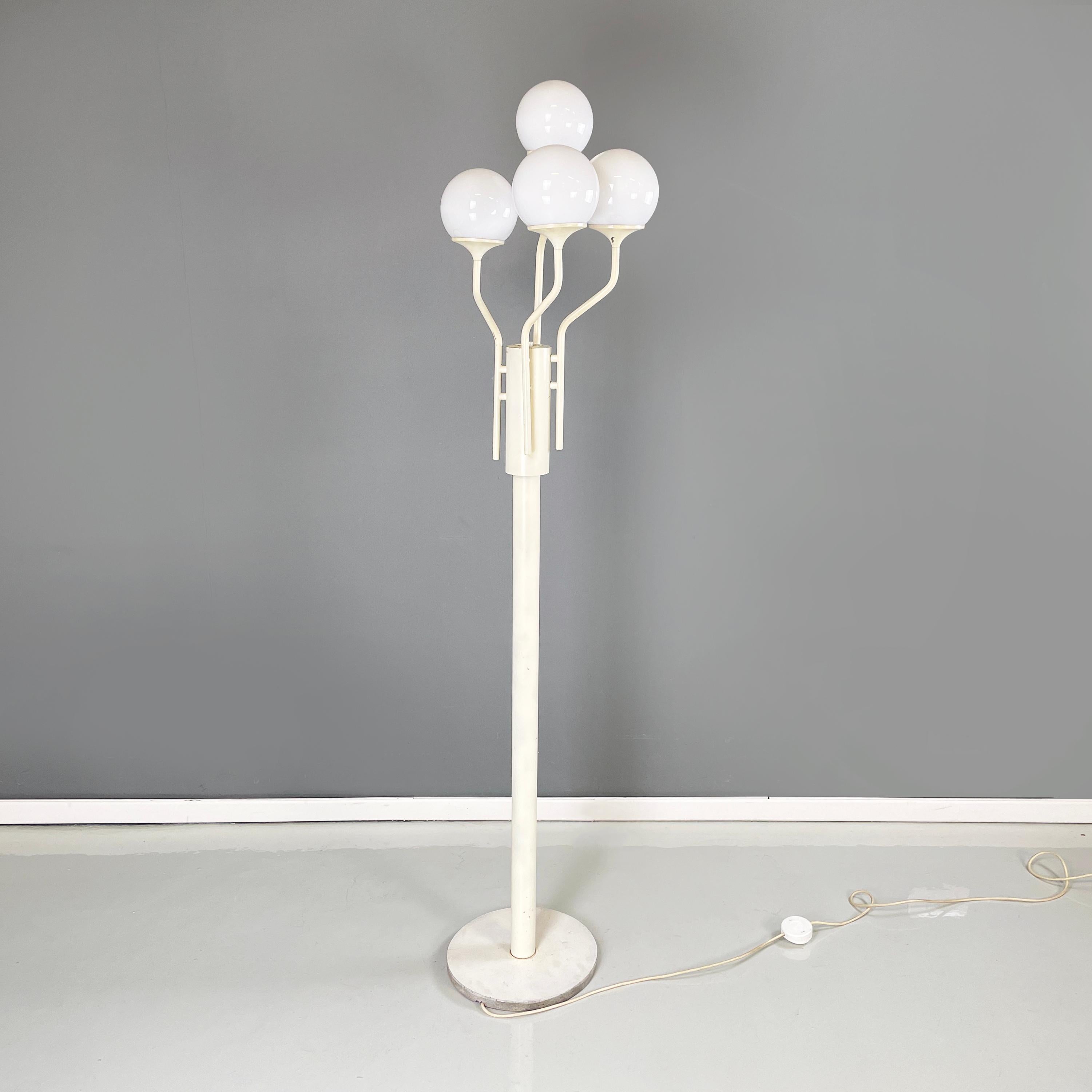 Modern Italian modern floor lamp in opaline glass and white metal, 1980s For Sale