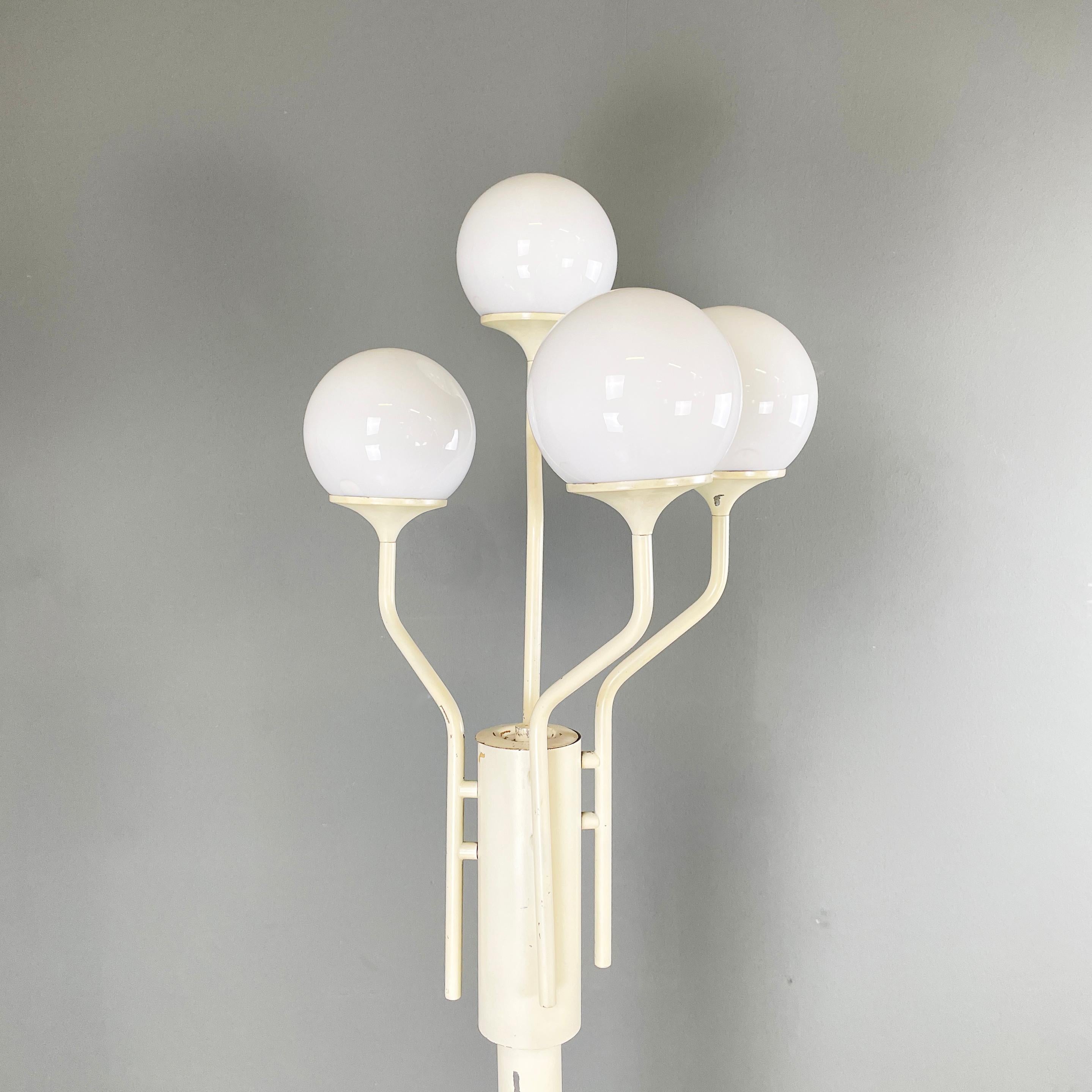 Metal Italian modern floor lamp in opaline glass and white metal, 1980s For Sale