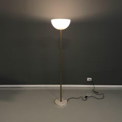 Italian Modern Floor lamp in opaline plexiglass, marble and golden metal, 1970s