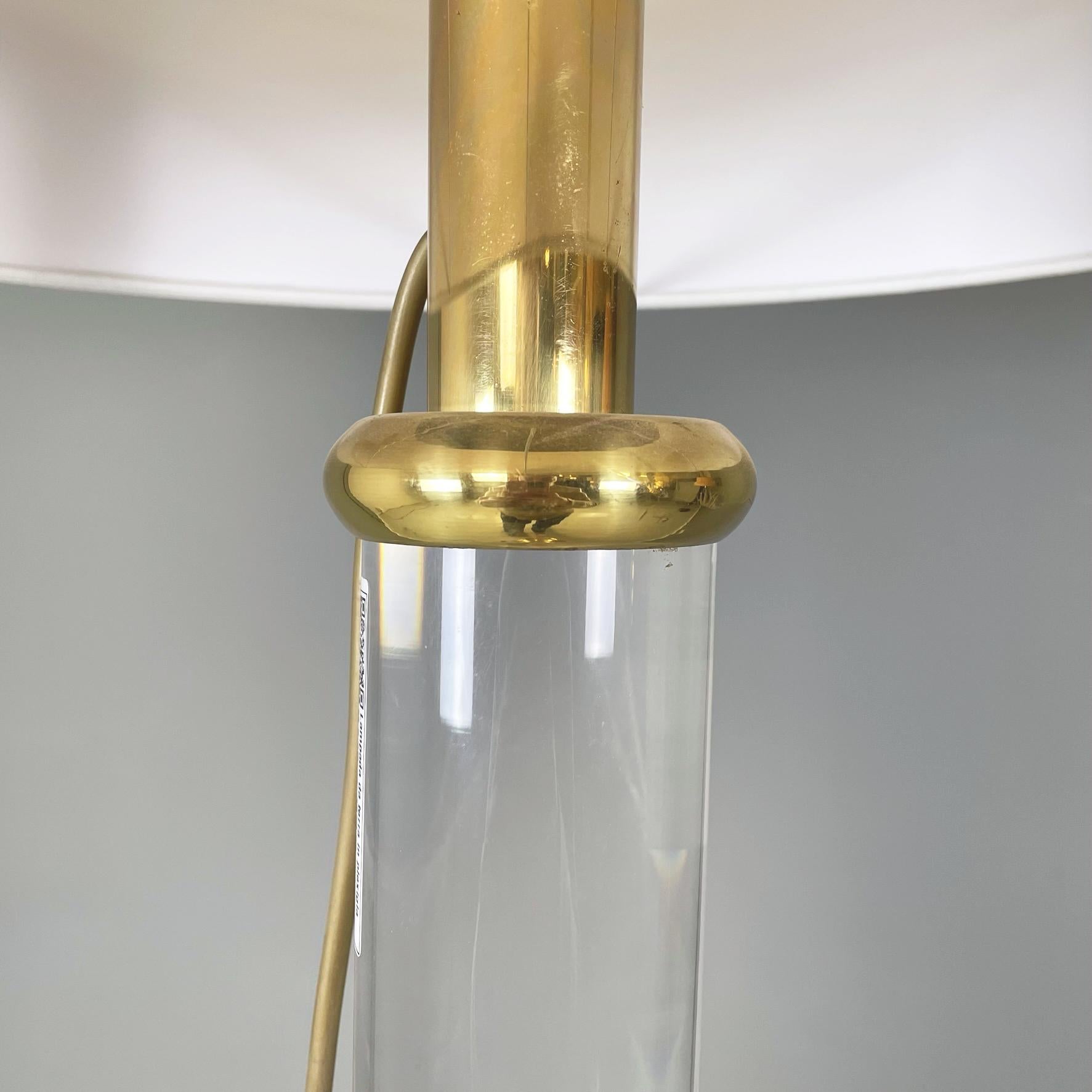 Italian Modern Floor Lamp in White Fabric Lampshade, Plexiglass and Brass, 1980s For Sale 4