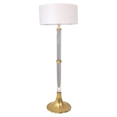 Italian Modern Floor Lamp in White Fabric Lampshade, Plexiglass and Brass, 1980s