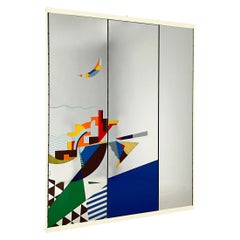 Miroir de sol italien moderne orné d'un motif géométrique, années 1980