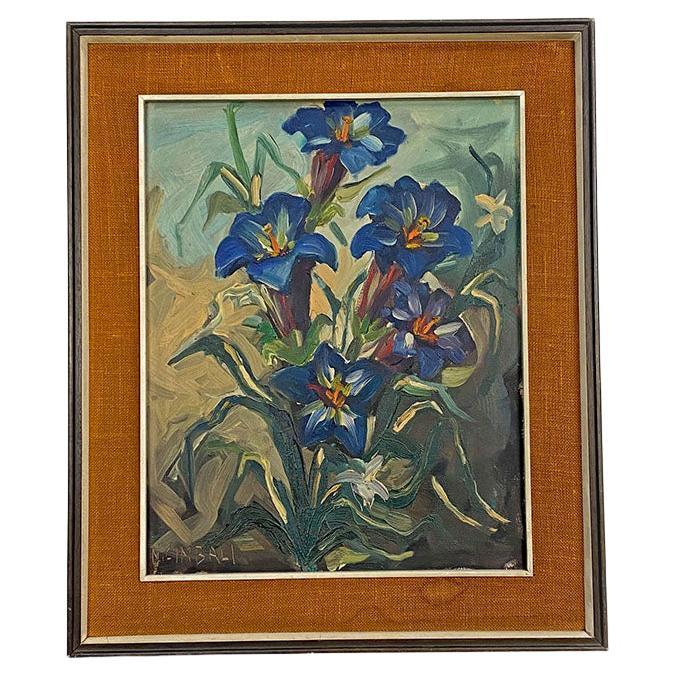 Italian Modern Floral Painting with Frame and Passepartout by Cimbali, 1972