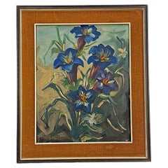 Italian Modern Floral Painting with Frame and Passepartout by Cimbali, 1972