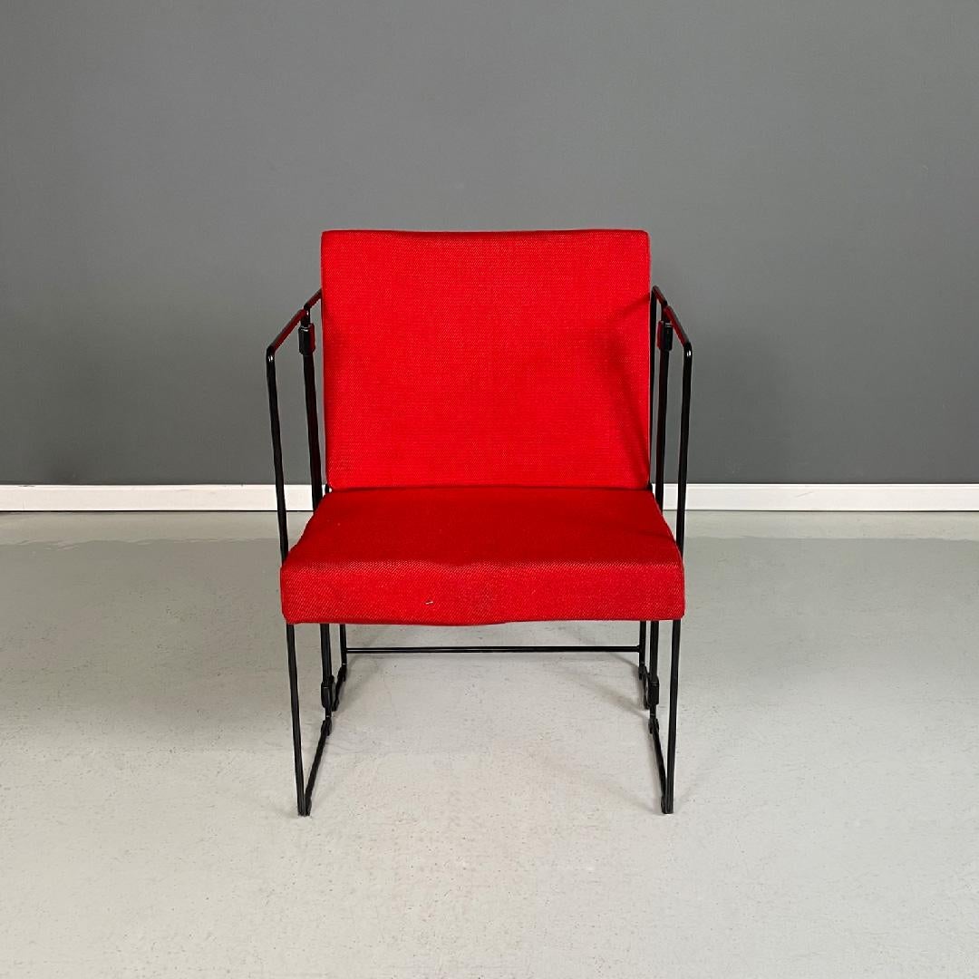 Italian modern foldable red armchairs Jolly Cappai Mainardis for Alfeo, 1980s
Set of four armchairs mod. Jolly with a rectangular base. The structure is in black painted metal rod and also acts as armrests. The seat and backrest are padded and