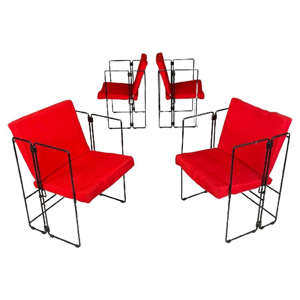 Italian modern foldable red armchairs Jolly Cappai Mainardis for Alfeo, 1980s For Sale