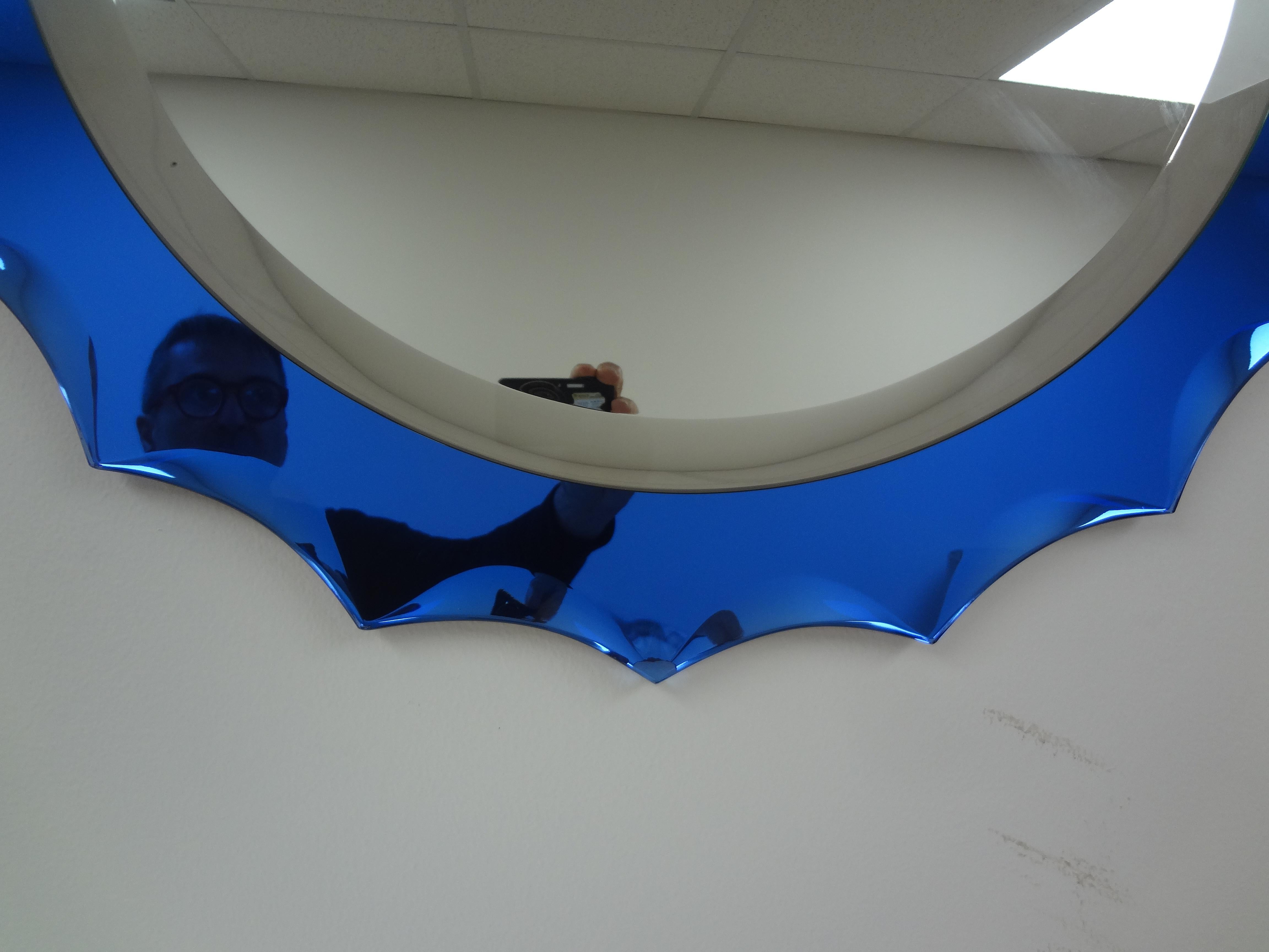 Italian Modern Fontana Arte Inspired Blue Beveled Mirror In Good Condition For Sale In Houston, TX
