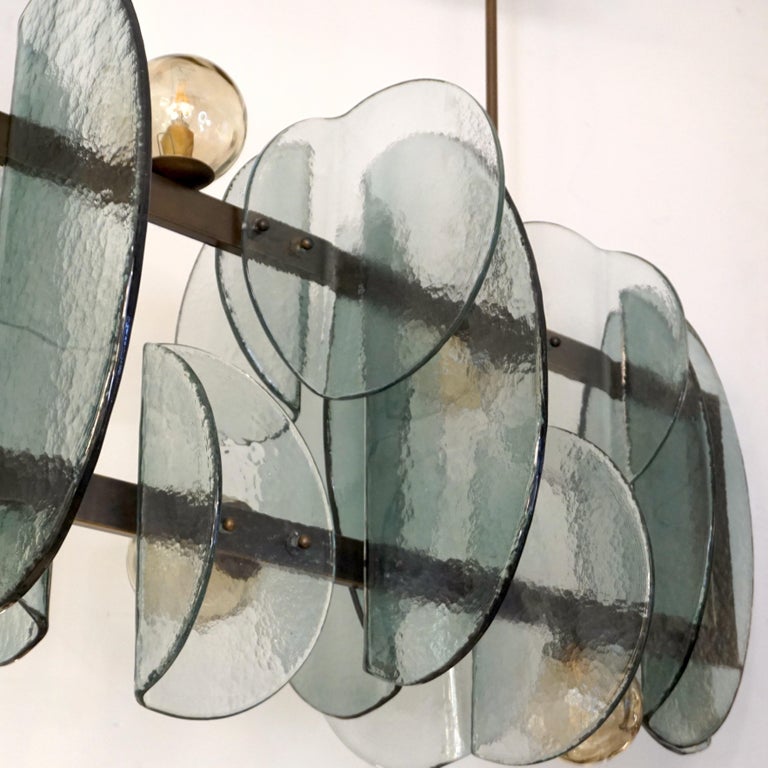 Italian Modern Fontana Arte Style Aqua Murano Glass Geometric Bronze Chandelier For Sale 5
