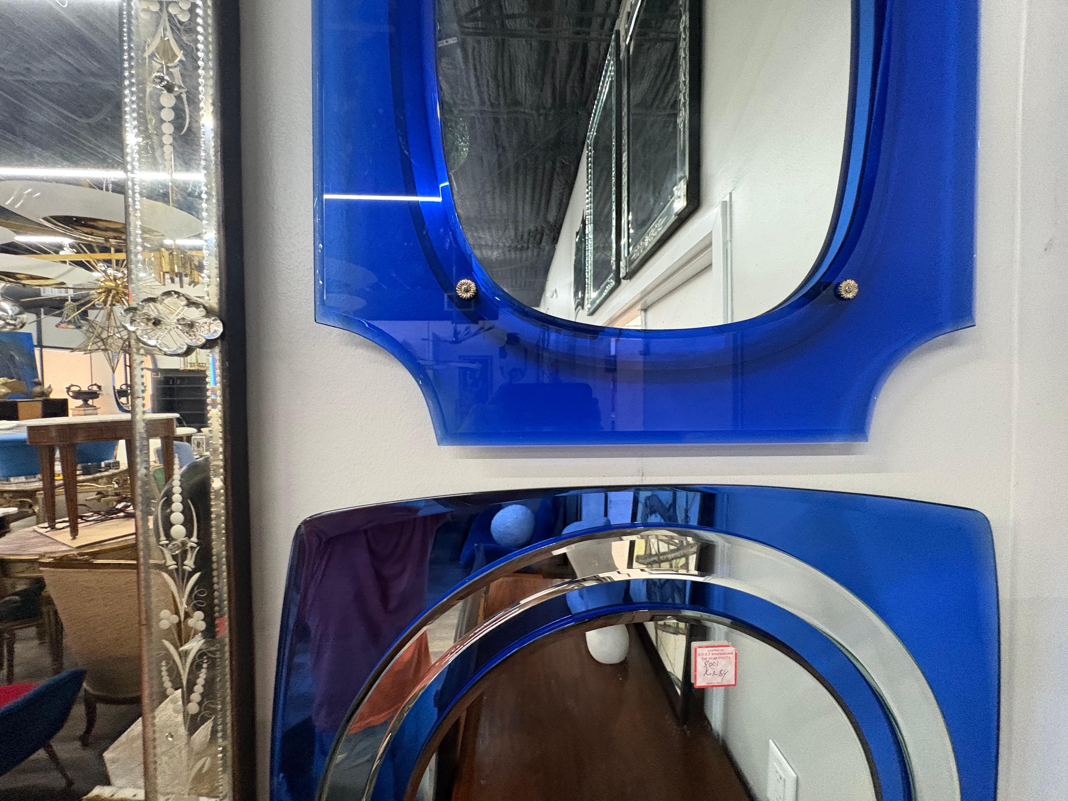 Verre Miroir moderne italien Fontana Arte style bleu biseauté en vente
